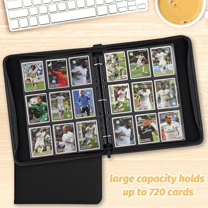 GERMUN 3 Ring 9 Pocket Zipper Card Binder, 720 Double Sided Standard PU Trading Card Album Folder for TCG & Sports Cards, Not Fit Top Loaders (Diamond Black)