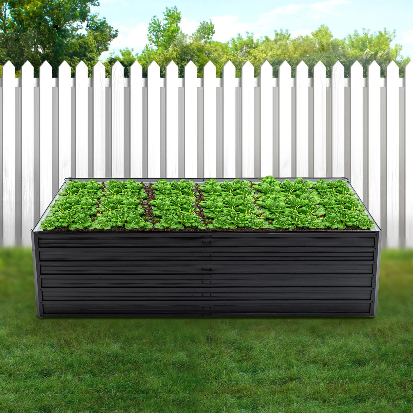 Thanaddo Galvanized Raised Garden Bed 8x4x2ft Outdoor Planter Box Galvanized Steel Garden Bed Kit for Vegetables, Flowers, Herbs and Succulents Black