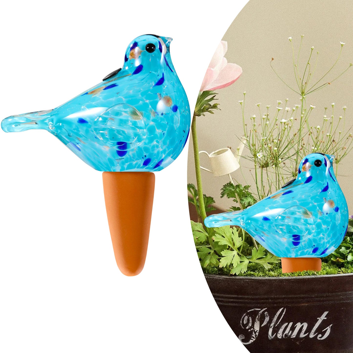 Naboher Glass Bird Shaped Plant Watering Ball Glass Automatic Watering Ball Flower Pot Insertion Spike Drip Irrigation Device Watering Ball Irrigation System Plant Enthusiast Gift (Light Blue)
