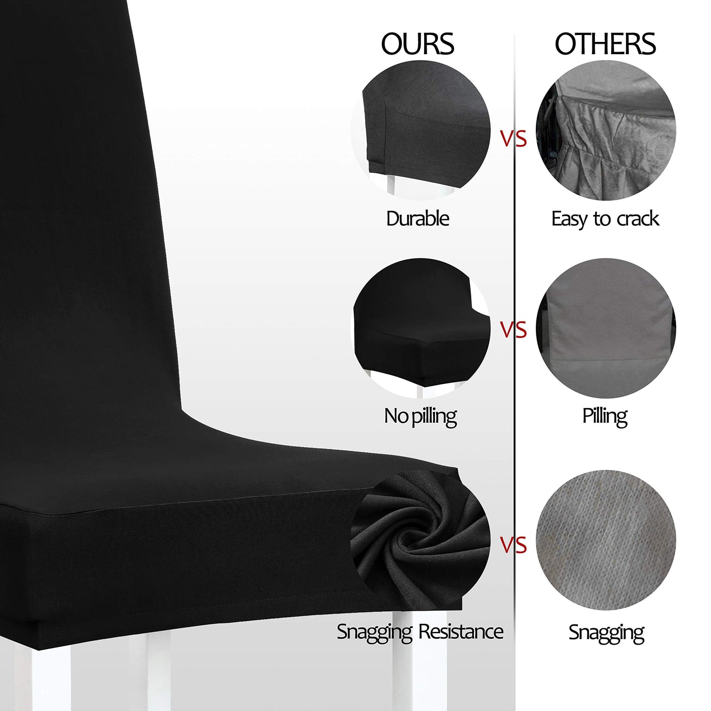 Obstal Black Stretch Spandex Dining Room Chair Covers ?Set of 4 Universal Removable Washable Chair Seat Slipcovers Protector for Kitchen, Ceremony, Wedding, Banquet, Hotel and Party