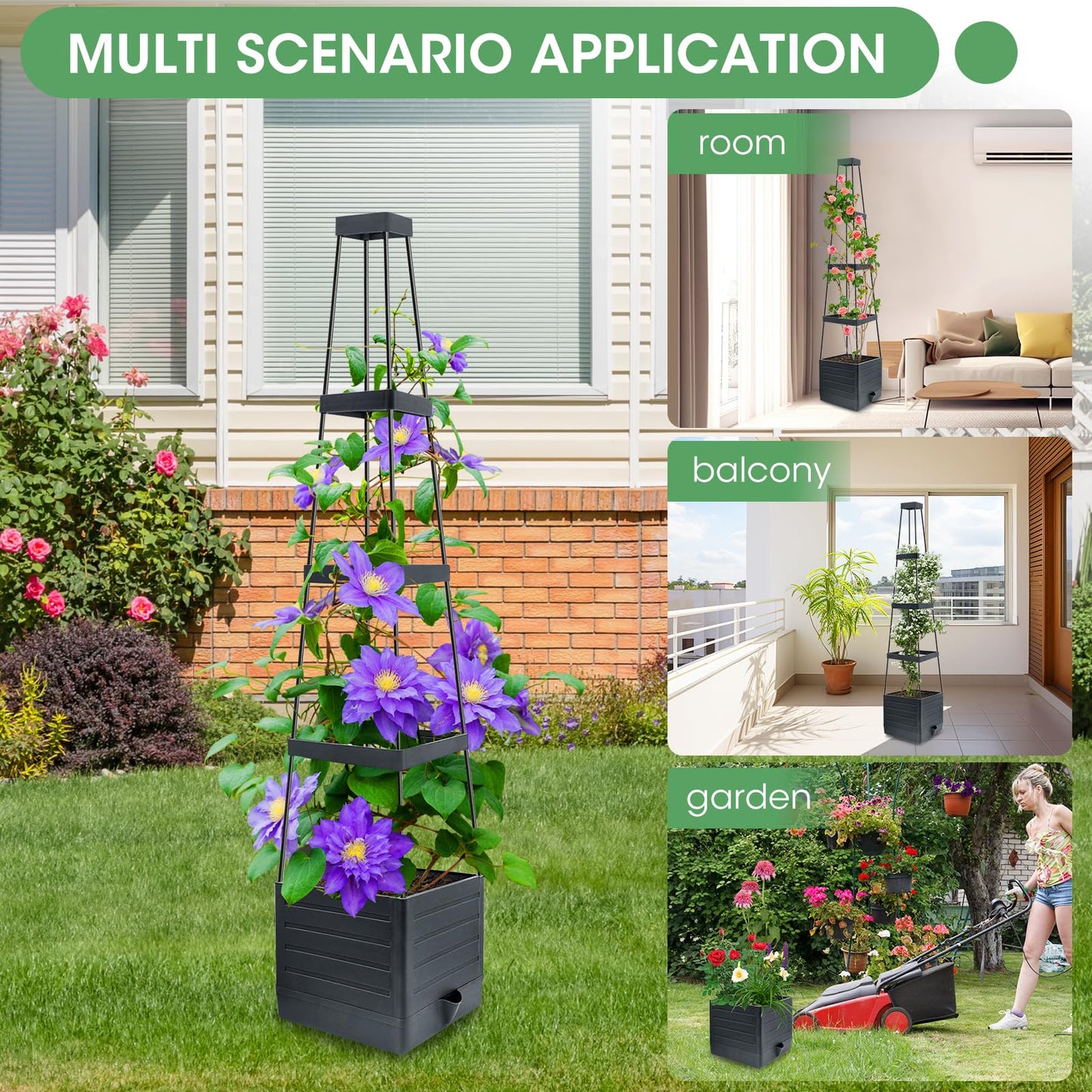 MQUPIN 2 Pack Tomato Planter with Trellis, 57" Self-Watering Raised Garden Bed Planter Box for Climbing Plants Vine Flowers Vegetables, Tomato Cage for Indoor Outdoor Patio Greenhouse