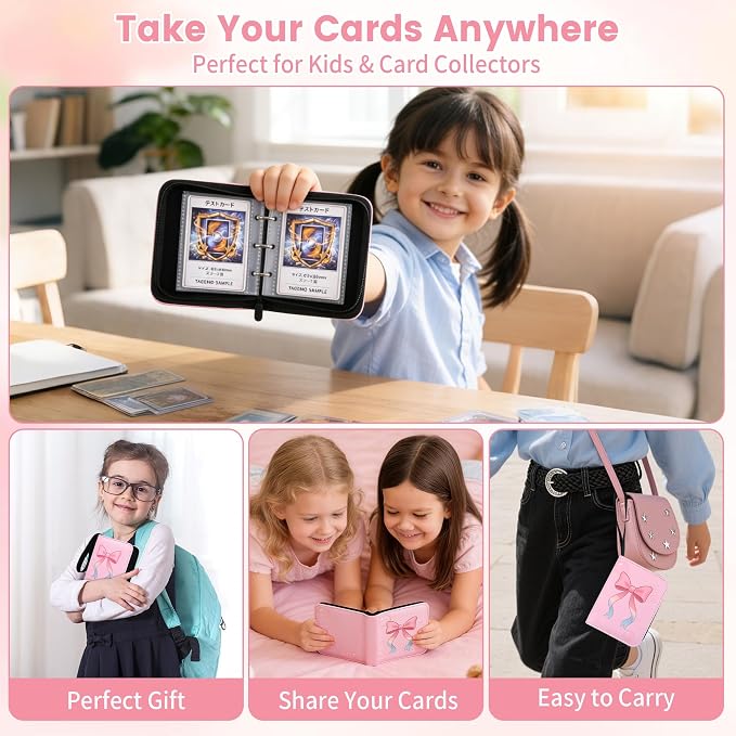 Mini Trading Card Binder Album, 1 Pocket Card Binder with 40 Pages 80 Pockets, Top Loading Small Card Binder for Trading Cards, Single Card Holder Book for TCG Sports,Game Cards, Card Storage Binder