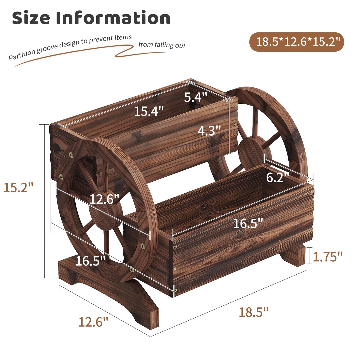 FILWH Wooden Wagon Planters for Outdoor Plants, Flower Cart, Wood Planter Boxes Outdoor, Backyard Decor, Flower Planters Outdoor with Wheels Planter for Flowers Vegetables (Carbonized)