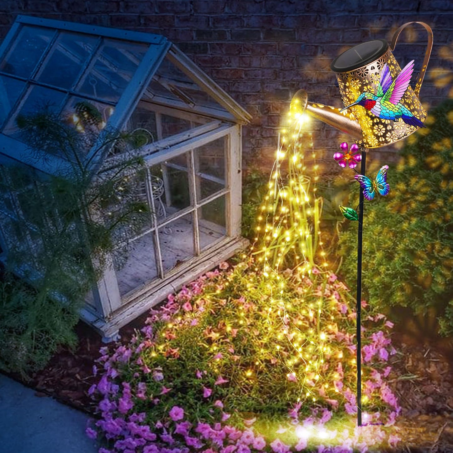 Solar Watering Can with Lights Outdoor Garden, 41in Large Hummingbird Garden Stake Lights, Waterproof Decoration for Yard Lawn Pathway, Gifts for Mom Grandma Women Birthday Gardening Gift