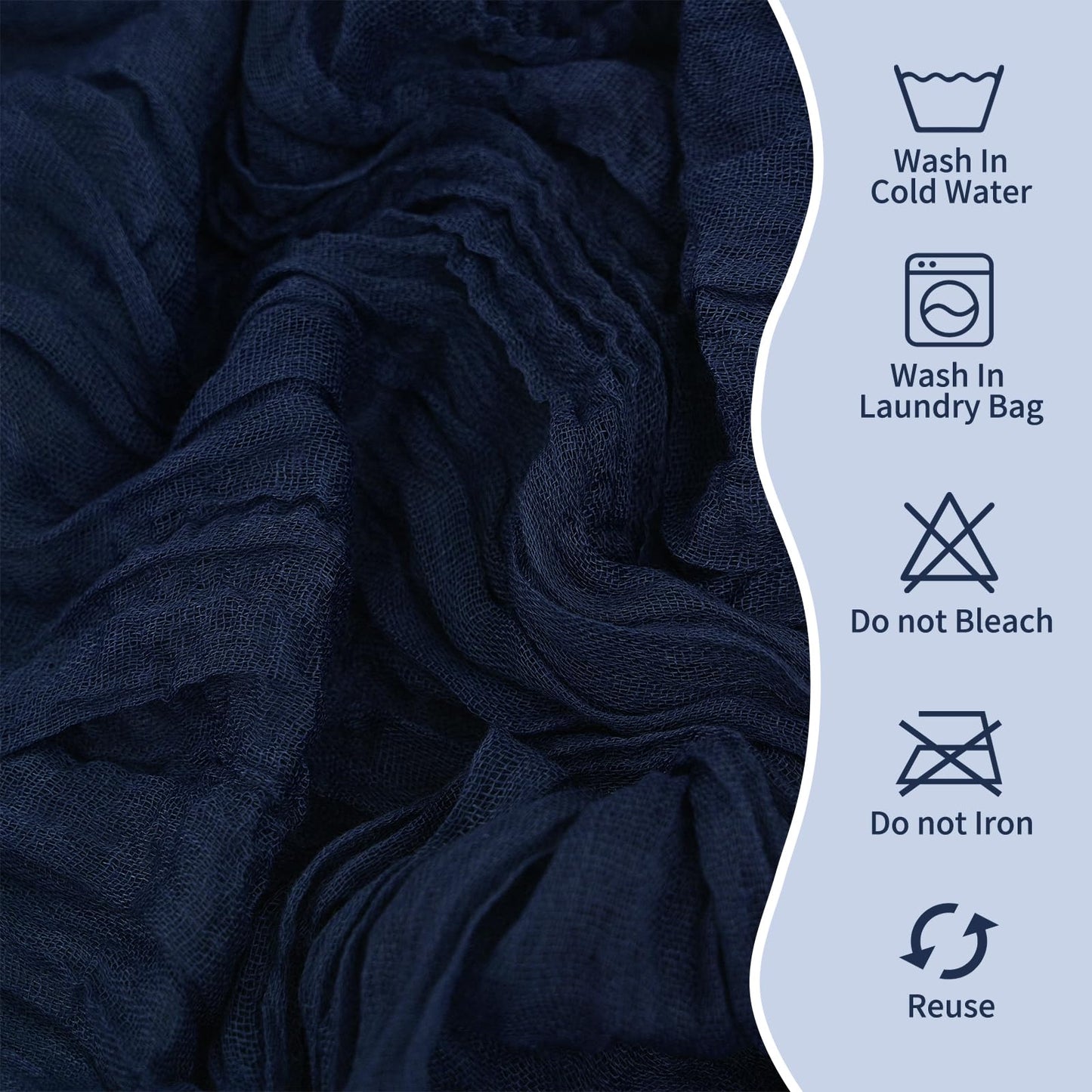 HNPSTBNO 50 PCS Cheesecloth Chair Sashes, Bows Designed ChairSashes, 15.7x70 inch Chair Sashes for Aisle Decorations Universal Chairs Cover Decoration for Wedding Reception Party Banquet (Navy Blue)