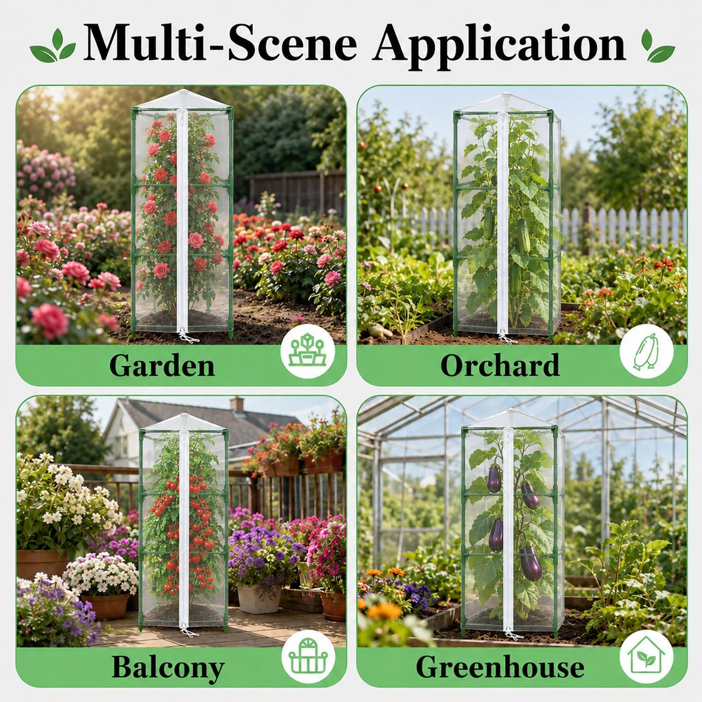 Halatool Garden Tomato Plant Cover Netting, Fits 40–55" Tall Tomato Cages, Garden Bird Netting with Zipper & Drawstring, Insect Barrier, Plant Covers from Insects Animals, 2 Pack, 45"×15.7"