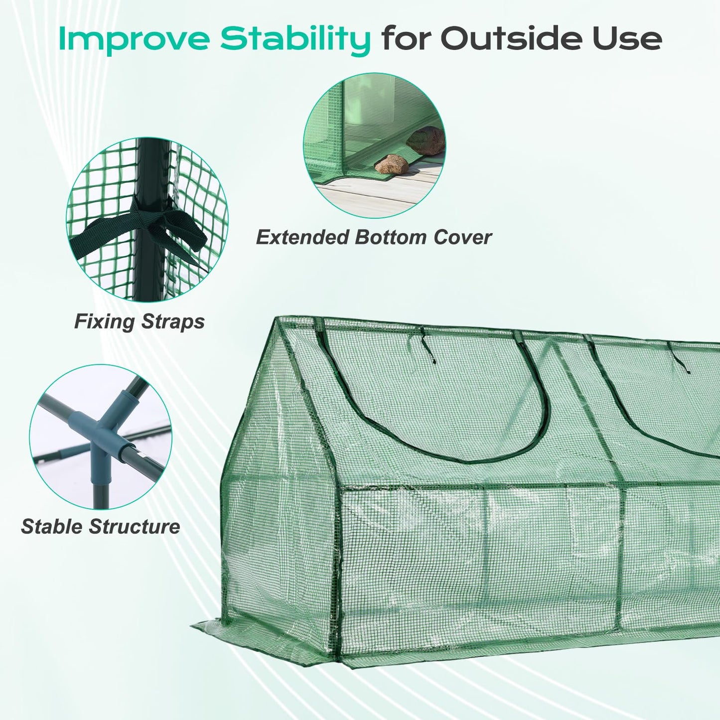 BPS 9x3x3 ft Mini Greenhouse with Green PE Cover UV-Protected Roll-Up Zipper Doors, Ideal for Indoor or Outdoor Use on Raised Garden Beds