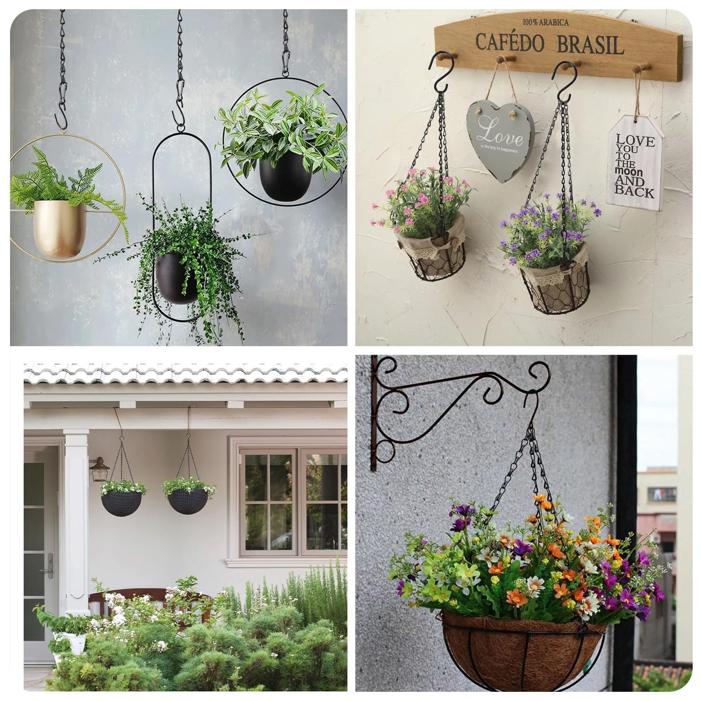Black Chain for Hanging Plants, 6 PCS Small Chain for Hanging Basket, 24.5IN Hanging Chains with Hooks, Adjustable Plant Chain, Decorative Metal Hanging Basket Chain for Planter, Bird Feeder, Sign