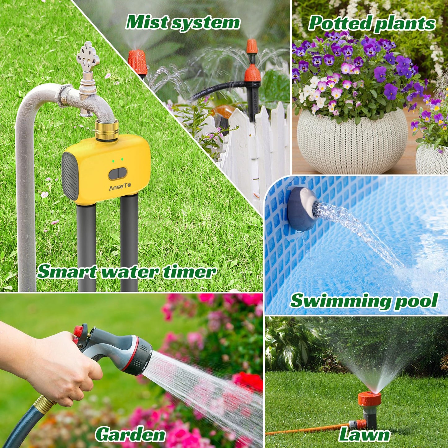 AnseTo WiFi Sprinkler Timer 2 Zone, Smart Water Timer for Garden with App Remote Control for Travel, Brass Inlet Smart Irrigation System for Outdoor Hose, Patios, Lawns, Flower Bed & Yard Care