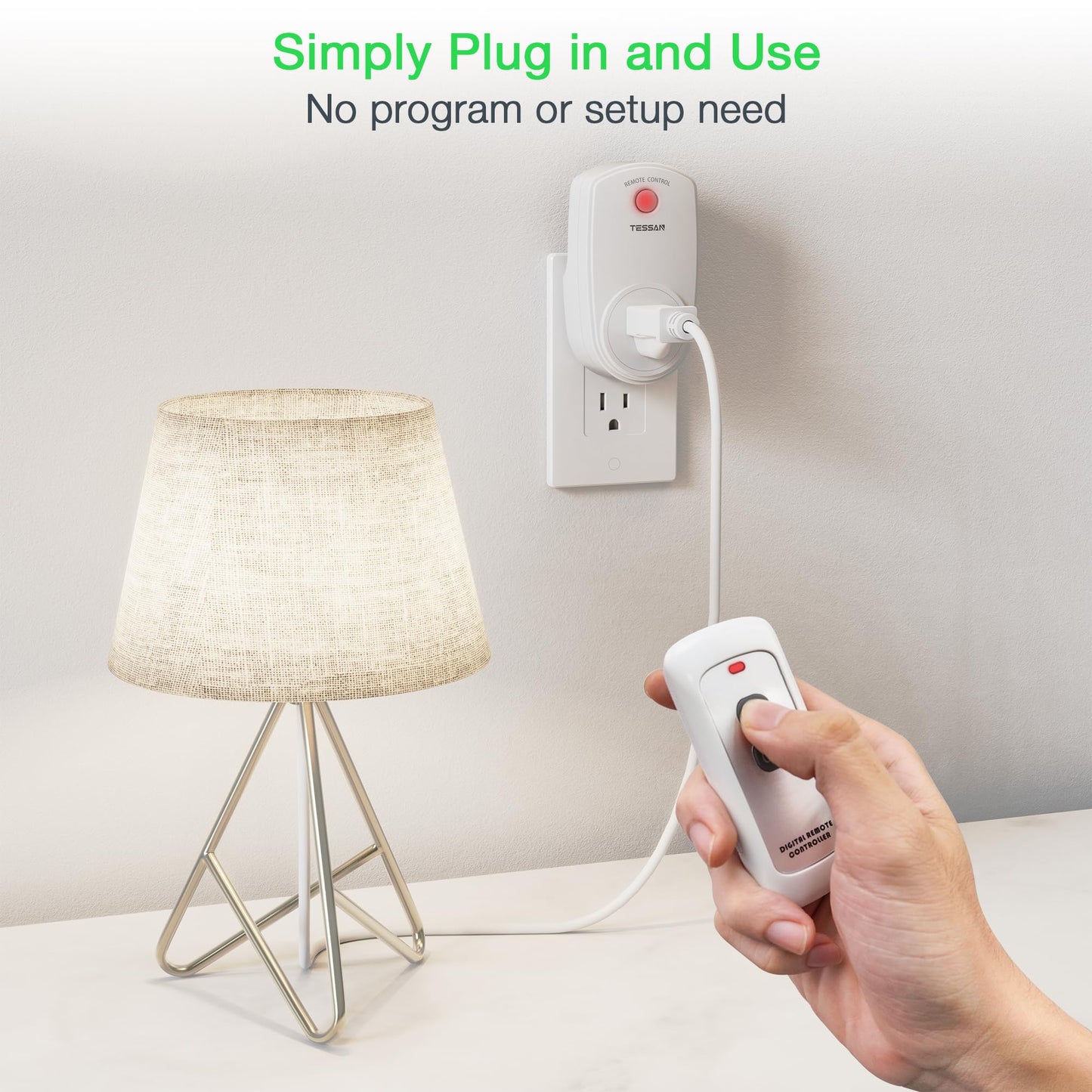 Remote Control Outlet, TESSAN Wireless Electrical Plug Switch for Lights, Lamps, Fans, 100ft RF Range, 1200W (1 Remote + 1 Outlet)