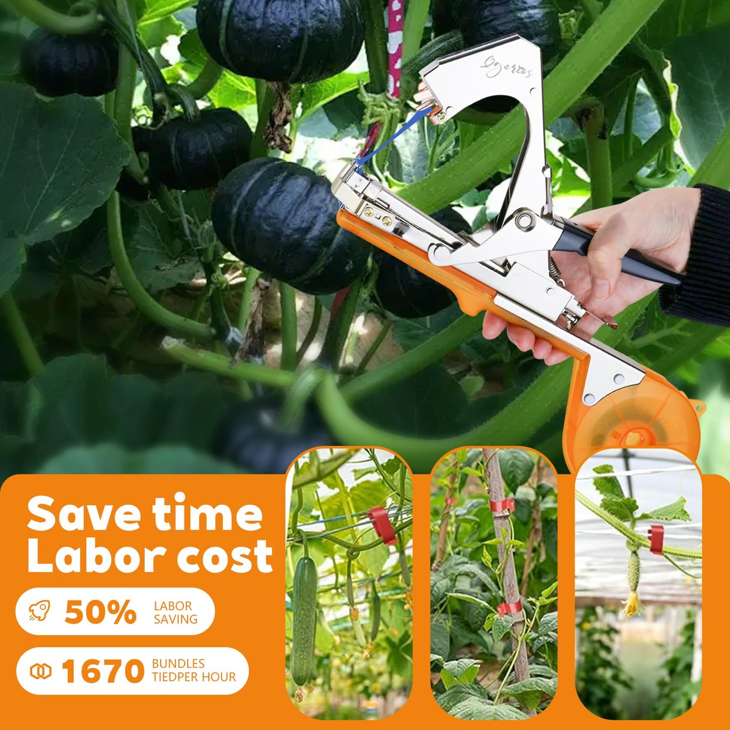 Plant Tying Machine with 20 Tapes & Staples Quick Vine Support Tool for Tomatoes Peppers Grapes Ergonomic Gardening & Farming Tool for Gardeners Farmers Includes Spare Parts & Repair Kit