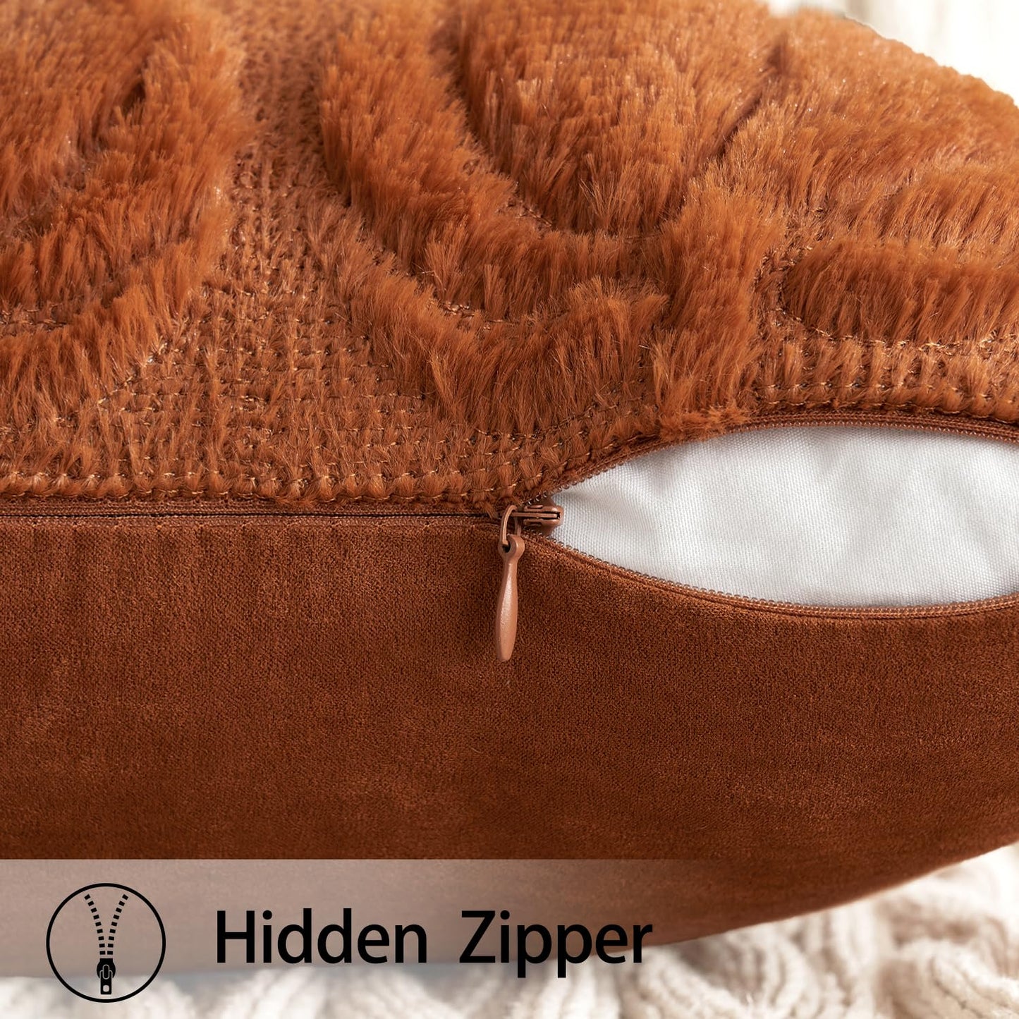 MIULEE Fall Throw Pillow Covers 18x18 Set of 2 Autumn Decorations Dark Rust Pumpkin Accent Pillowcase for Outdoor Porch Sofa Couch Bed Living Room Plush Faux Fur Halloween Farmhouse Home Decor