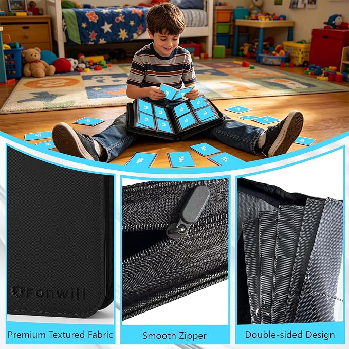Top Loader Binder, Holds 112 Cards in 3"x4" Toploaders, Trading Card Binder 4 Pocket for TCG, MTG, YGO, Game Cards, Sports Cards(Black)