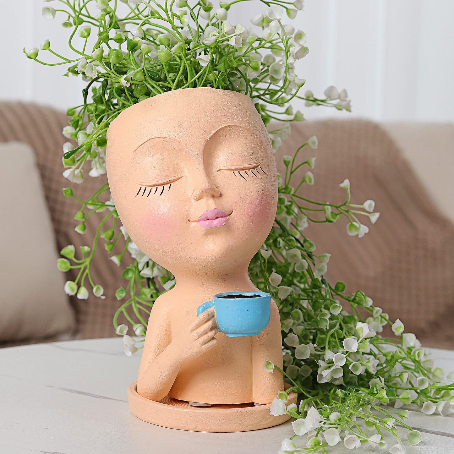 OFFKITSLY Face Shaped Planter Pots, Head Shaped Planter Succulent Pot, Unique Face Flower Pot Planter with Drainage for Indoor Outdoor Plant