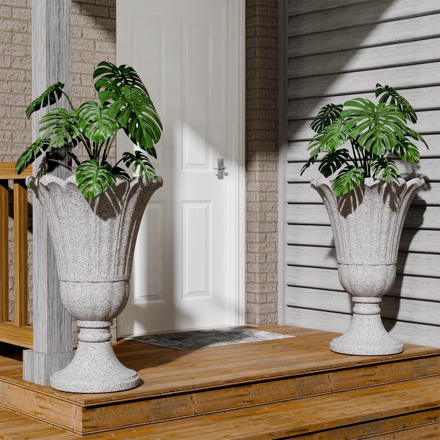 Trygoal 23.6" Tall Plastic Urn Planters for Outdoor Plants with Drainage Holes & Petal Design, Set of 2 Sturdy Base Classic Indoor Large Flower Pots, Outdoor Planters for Porch/Home, Yellow Beige