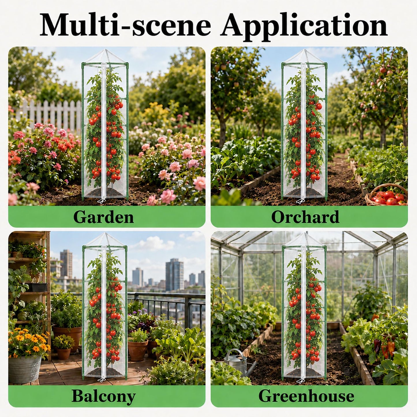 Halatool Garden Tomato Plant Cover Netting, Fits 55–72" Tall Tomato Cages, Garden Bird Netting with Zipper & Drawstring, Insect Barrier, Plant Covers from Insects Animals, 2 Pack, 61"×15.7"