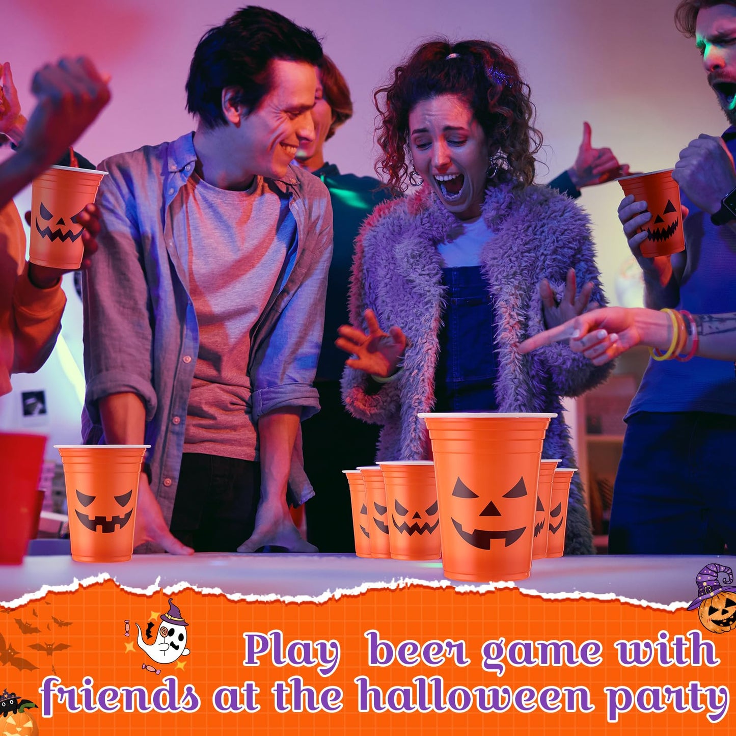 Dandat 120 Pcs 12 oz Halloween Party Plastic Cups Disposable Pumpkin Skull Cups for Halloween Party Favors Supplies Coffee(Classic)