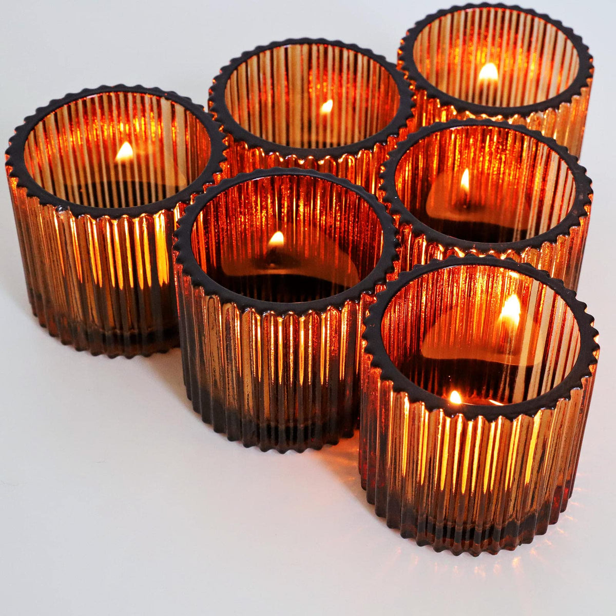 VOHO Votive Candle Holders for Wedding Candles, Amber Glass Candle Holder Set of 6, Tealight Candle Holder Bulk for Wedding Decor, Table Centerpiece, Birthday Party