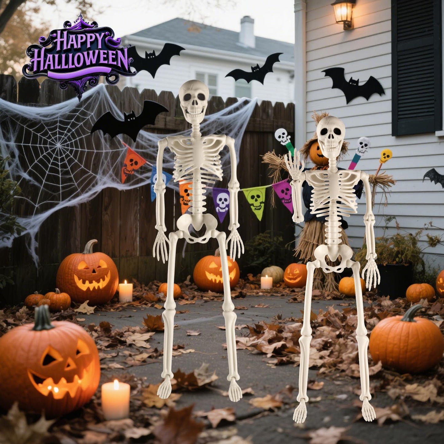 Toolterritary 36" Halloween Skeleton, 3 ft Human Skeleton Full Body Posable Joints Plastic Skeleton for Halloween Decoration, Yard Patio Lawn Garden Skeleton Spooky Party Decoration Indoor Outdoor