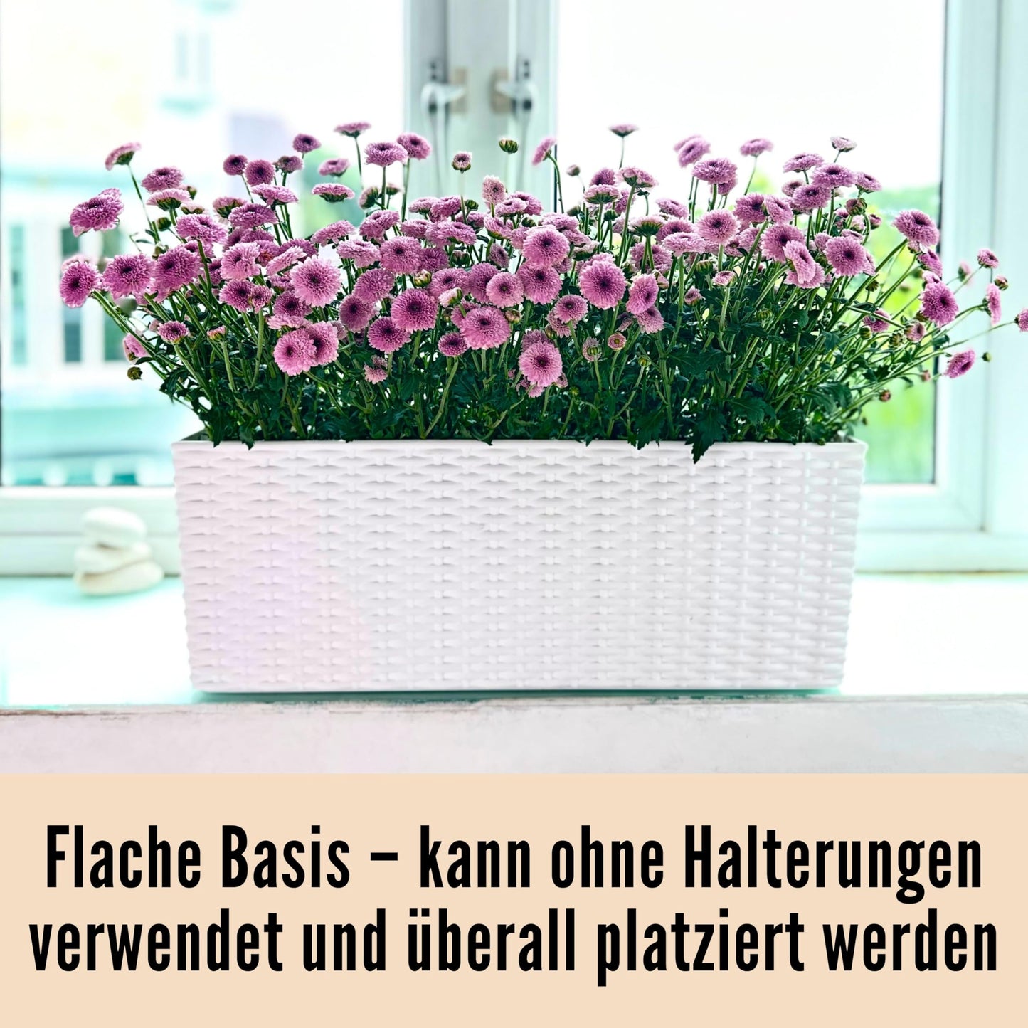 LaLaGreen Window Boxes Planters (20 Inch, 2 Pack) Outdoor Wall Hanging Flower Box with Bracket, Vertical Wall Mounted Self Watering White Rectangular Plant Container Modern Garden Herb Kitchen Indoor