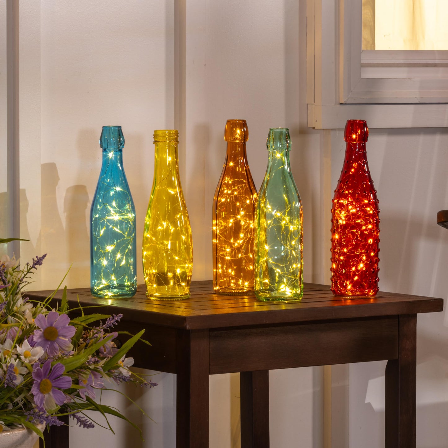 Evergreen Garden Glass Bottles for Bottle Tree, Wine Bottles for Decorativation Indoor Outdoor Wedding Christmas Party Decor (Rainbow, Set of 10)