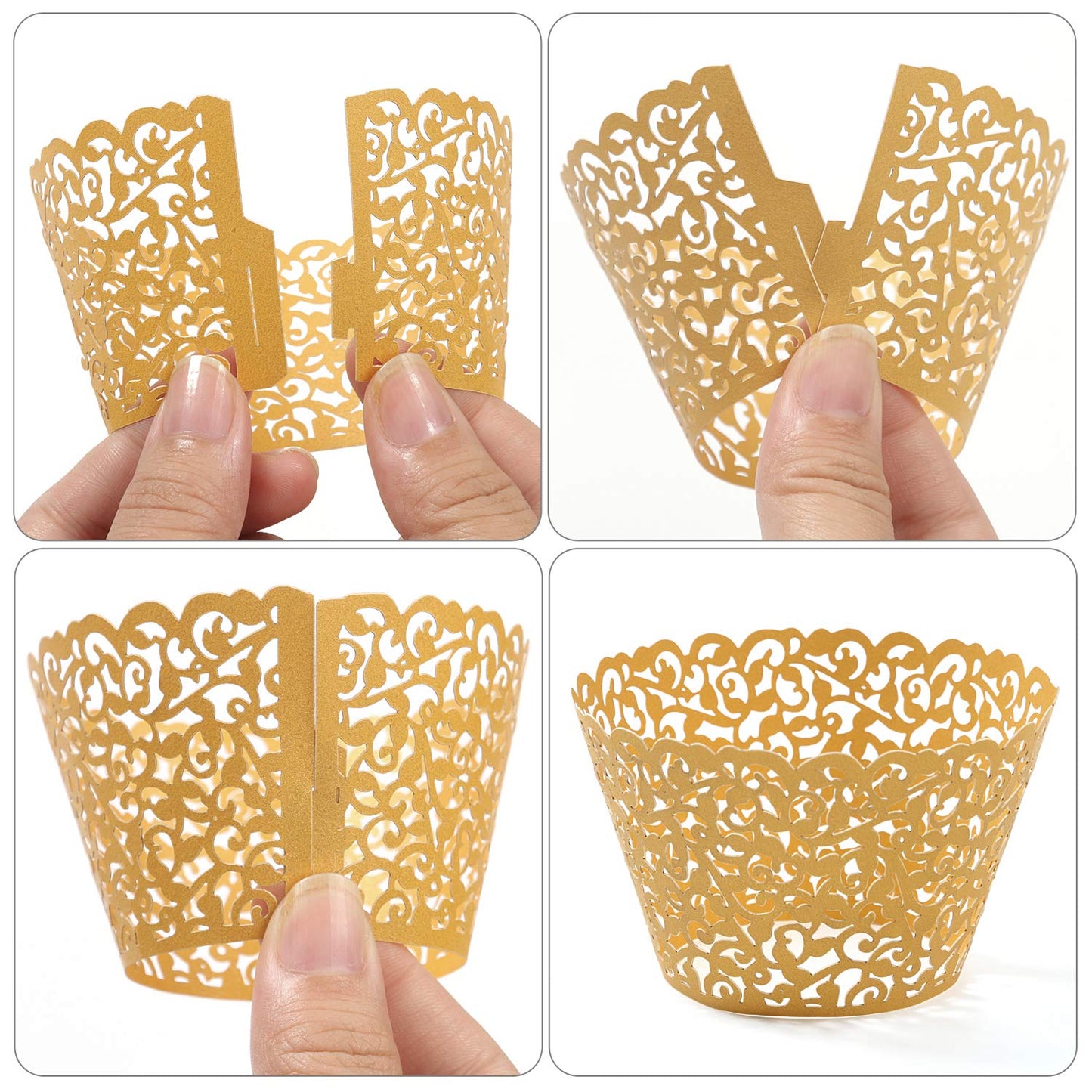 KPOSIYA Pack of 120 Cupcake Wrappers Artistic Bake Cake Paper Cups Vine Designed Laser Cut Cupcake Wraps Baking Cup Muffin Case Trays for Wedding Baby Shower Party Birthday Decoration (120, Black)