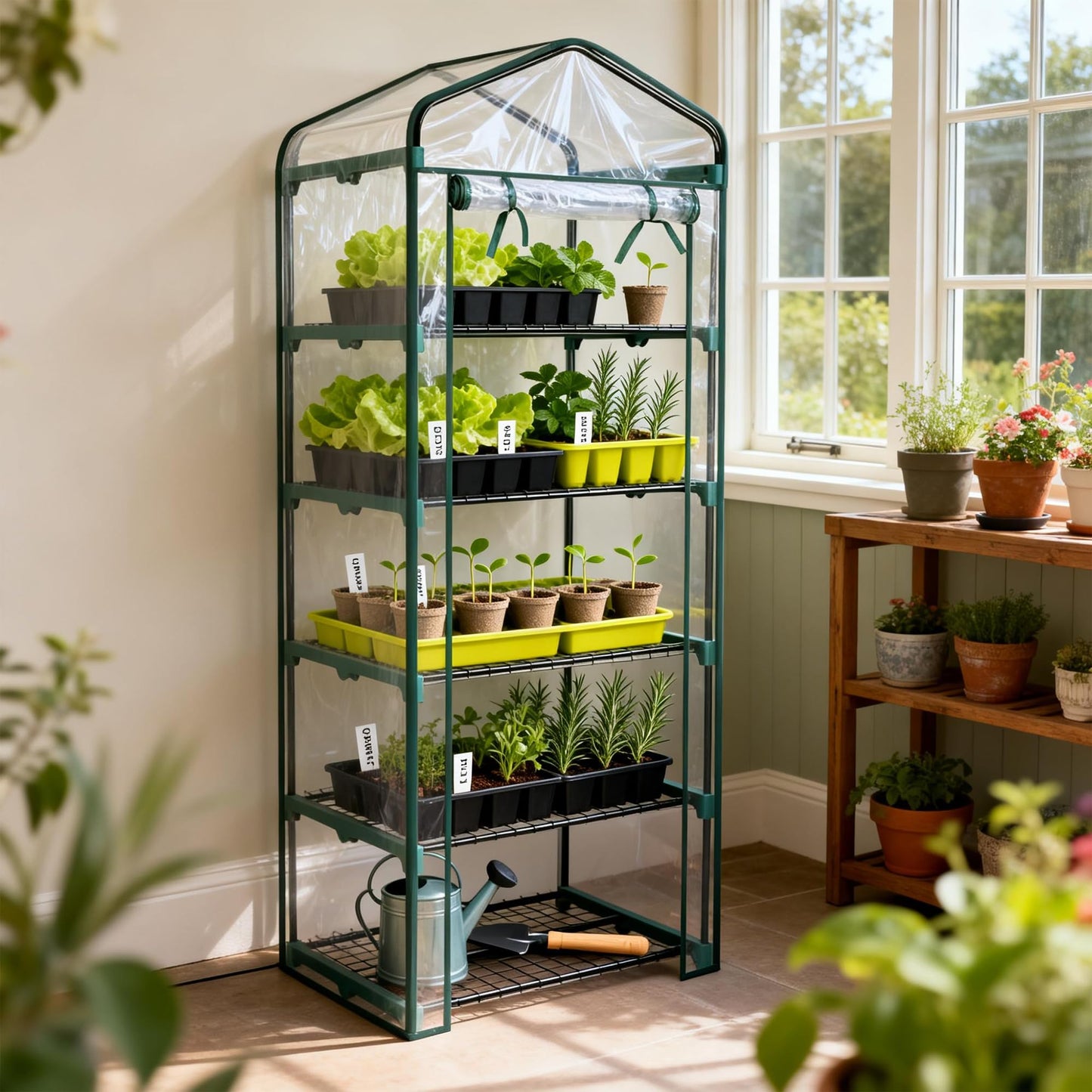 Worth Garden 5 Tier Mini Greenhouse - 75'' H x 27'' L x 19'' W - Sturdy Portable Gardening Shelves with Transparent PVC Cover - Small Porch Green House for Growing Plants Flowers Indoor & Outdoor