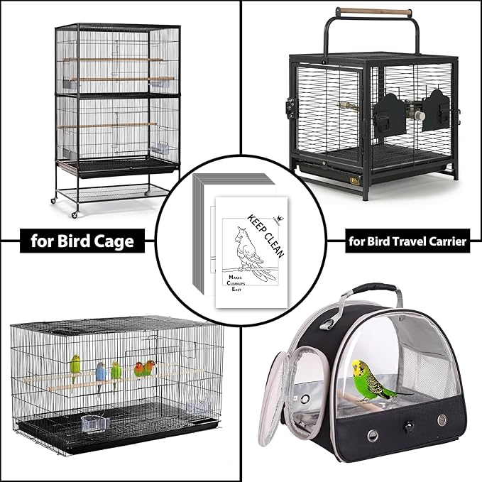 Bird Cage Liners, Bird Cage Paper Liners, 50pcs Disposable Cage Liners, Pre-Cut Bird Cage Liners for Parrot, Parakeet, Conure, Cockatiel, Kraft Paper Cage Liners, 17 X 11 inch, White
