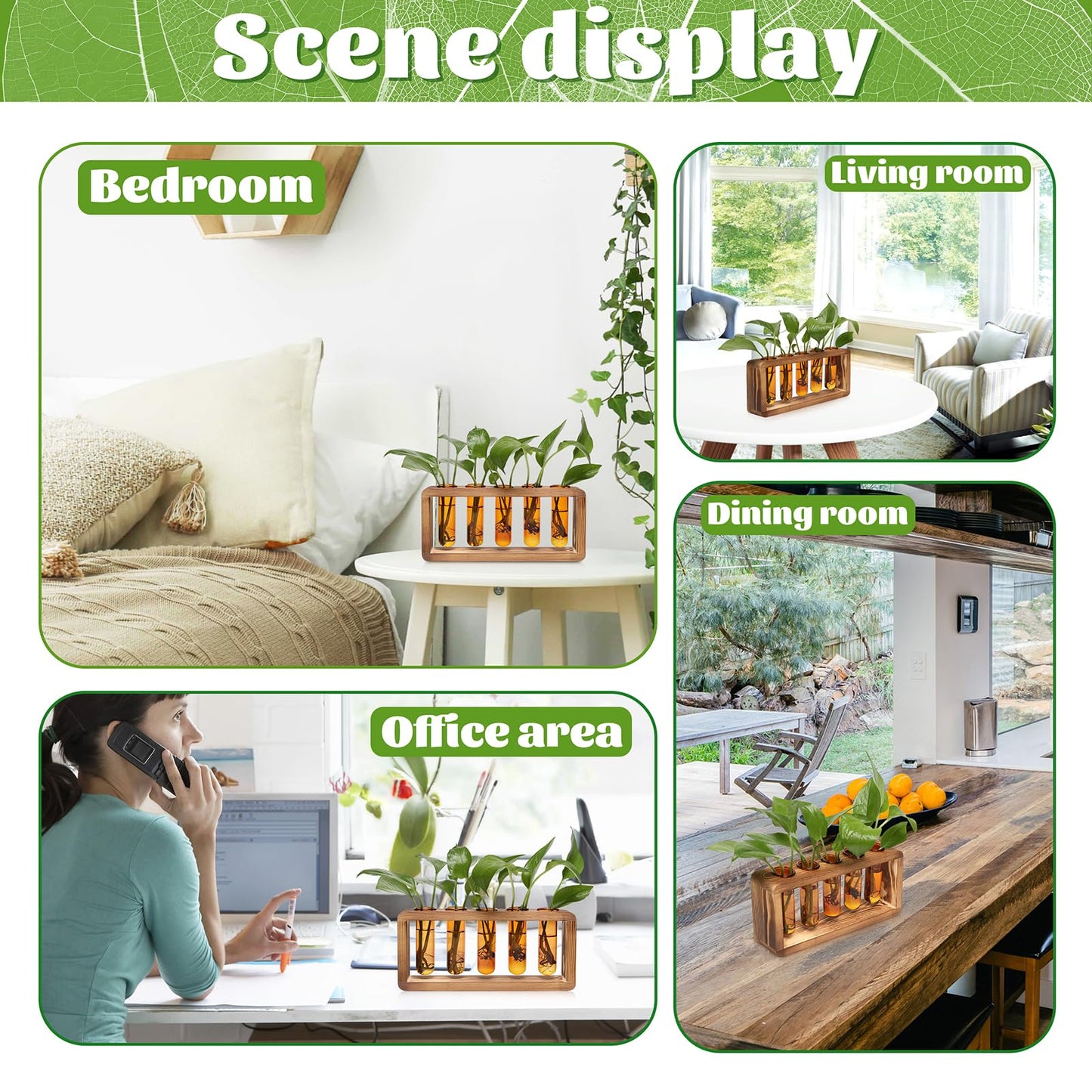 Glass Plant Propagation Station with 5 Test Tubes Colorful Planter Vase Birthday Gifts for Women in Wooden Stand