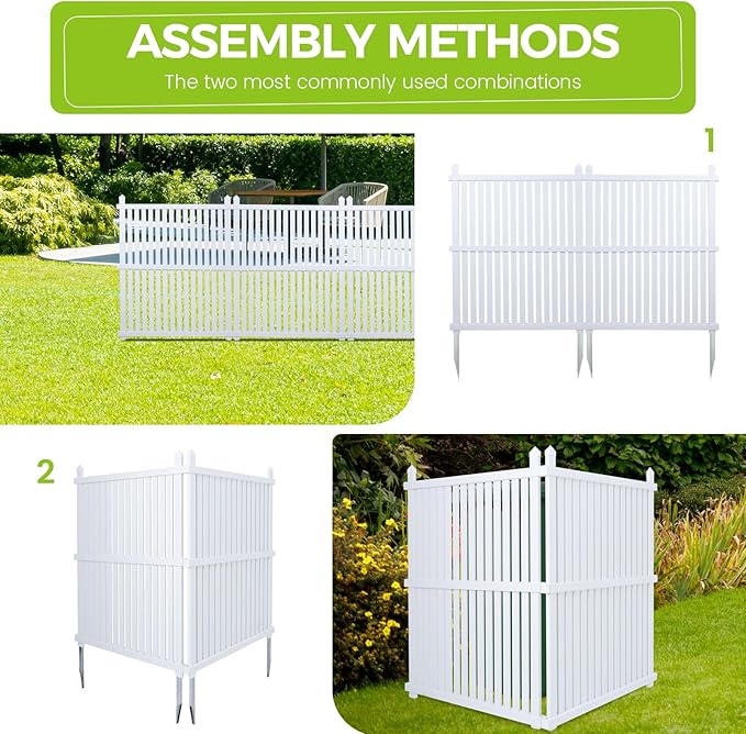 Air Conditioner Fence 48" W X 48" H Trash Can Fence Pool Equipment Enclosure Vinyl Privacy Fence Outdoor No Dig Privacy Fence 3 Panels with Metal Stake, White