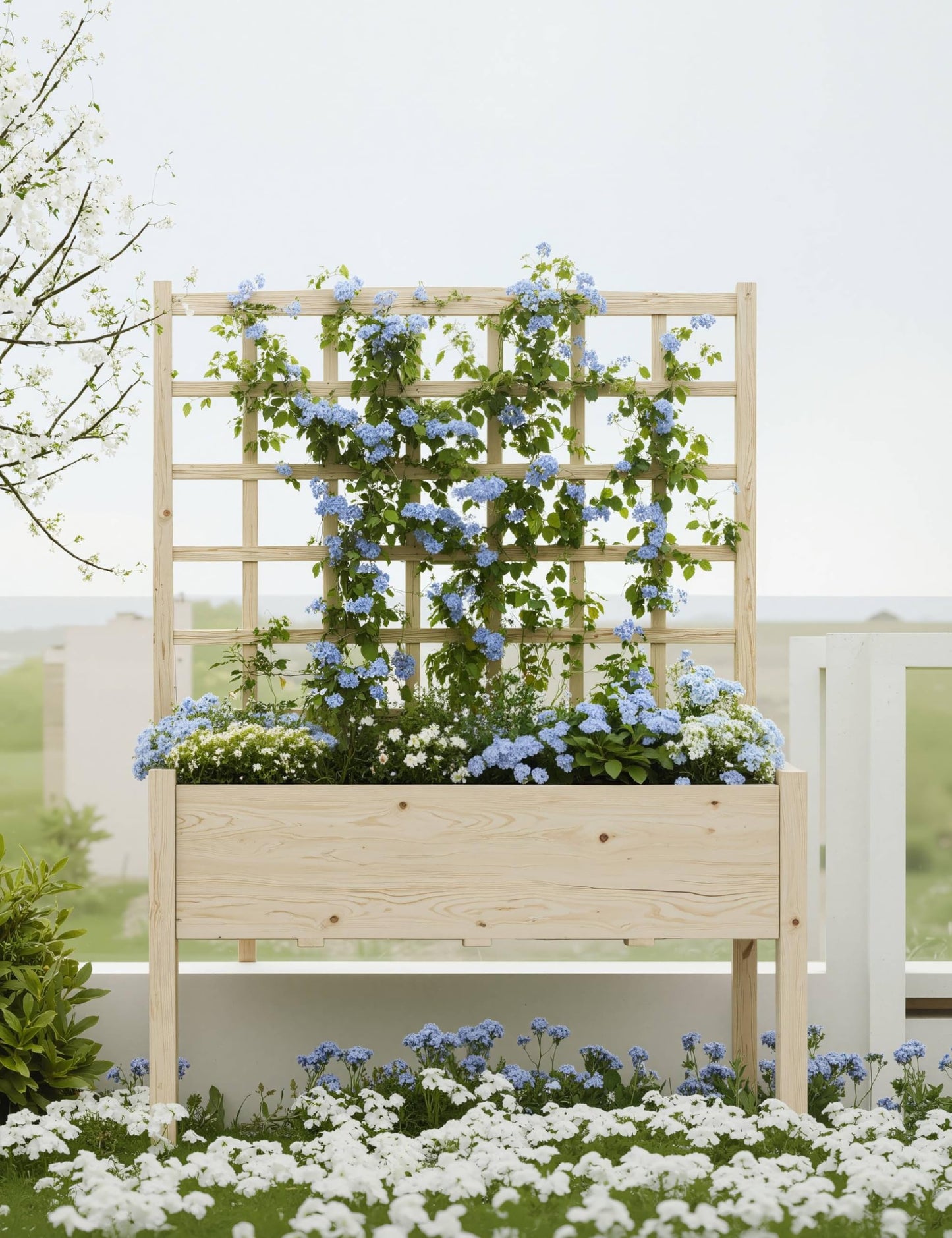 Elevated Garden Planter with Trellis - Tall Raised Bed with Legs for Climbing Vines, Vegetables & Flowers - Perfect for Patio, Balcony or Backyard, 46"x23"x65"