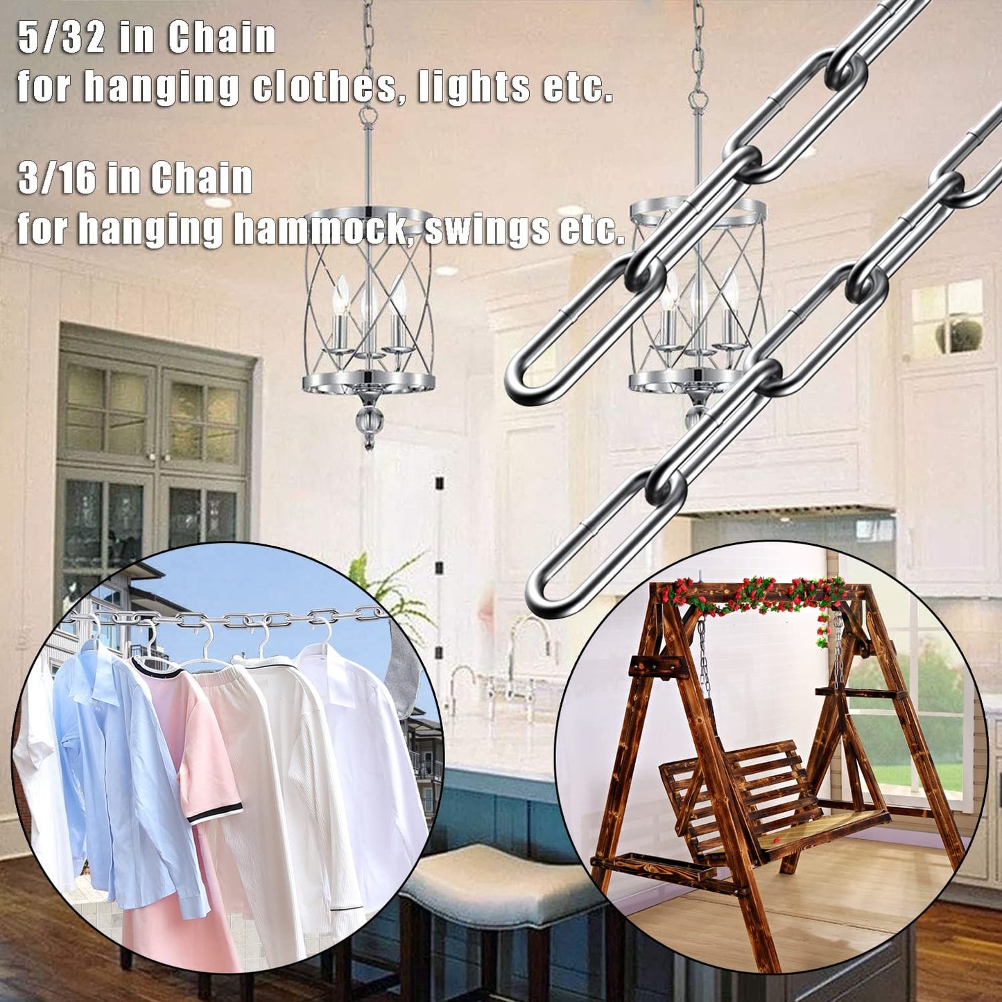 Stainless Steel Chain, Lsqurel 13ft Metal Chain Link Chain 5/32in Light Duty Chain Utility Chain Jack Chain for Home Outdoor Camping Hanging etc (5/32in-13ft)