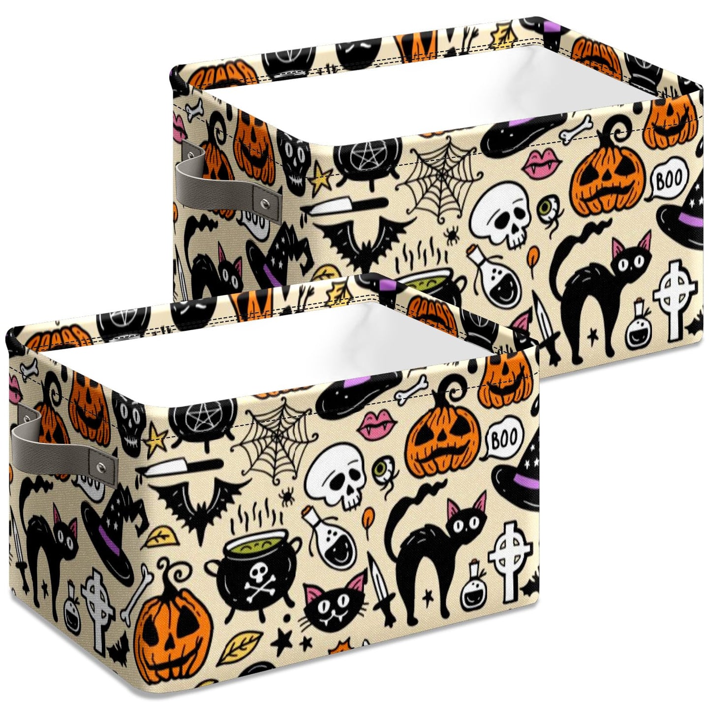 Andemie Halloween Basket with Handles Spooky Boo Basket Stuffers for Women Girls Boyfriend Mens Large Collapsible Storage Container for Shelves Home Office Toys
