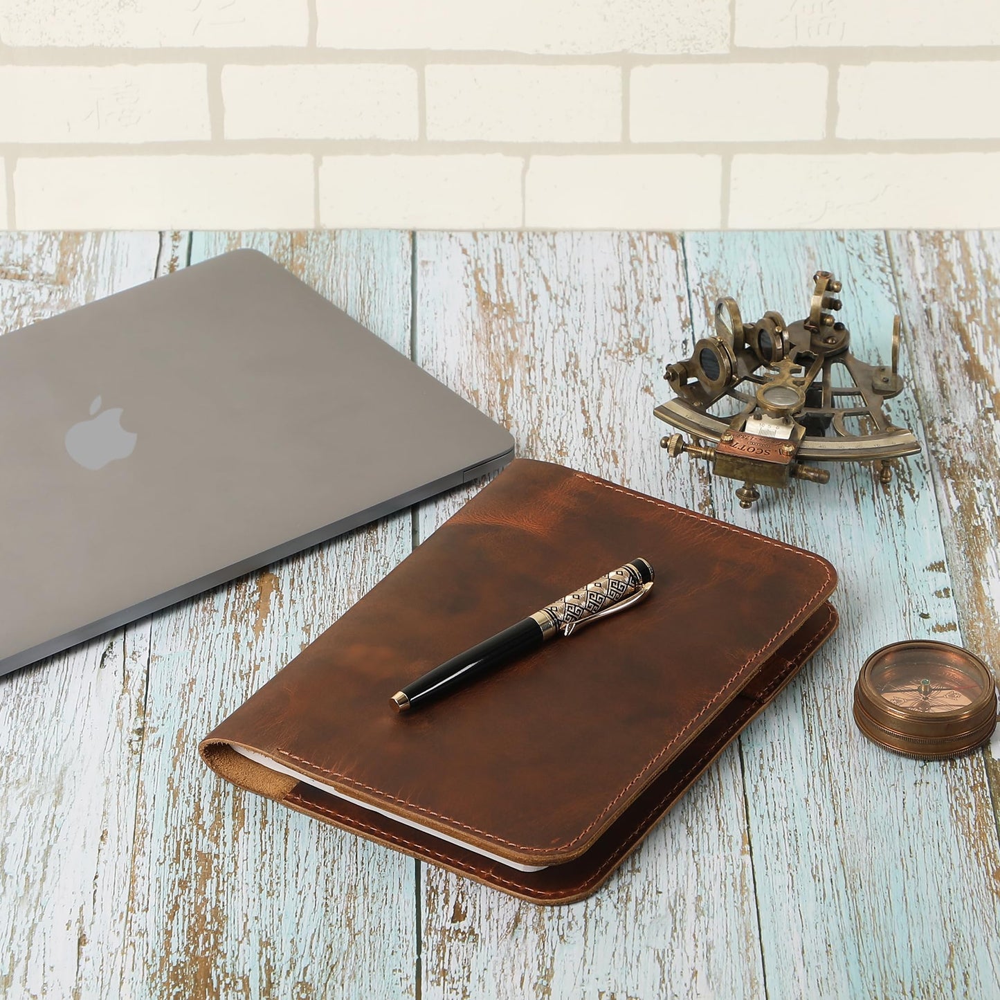 TheAntiq Genuine Leather A5 Journal Cover Refillable Notebook Cover, Fits 5.75 x 8.25 in, Card Slots Pocket & Pen Holder, Handmade Professional Leather Organizer for Men & Women, Travel & Work Diary Cover (Tan)