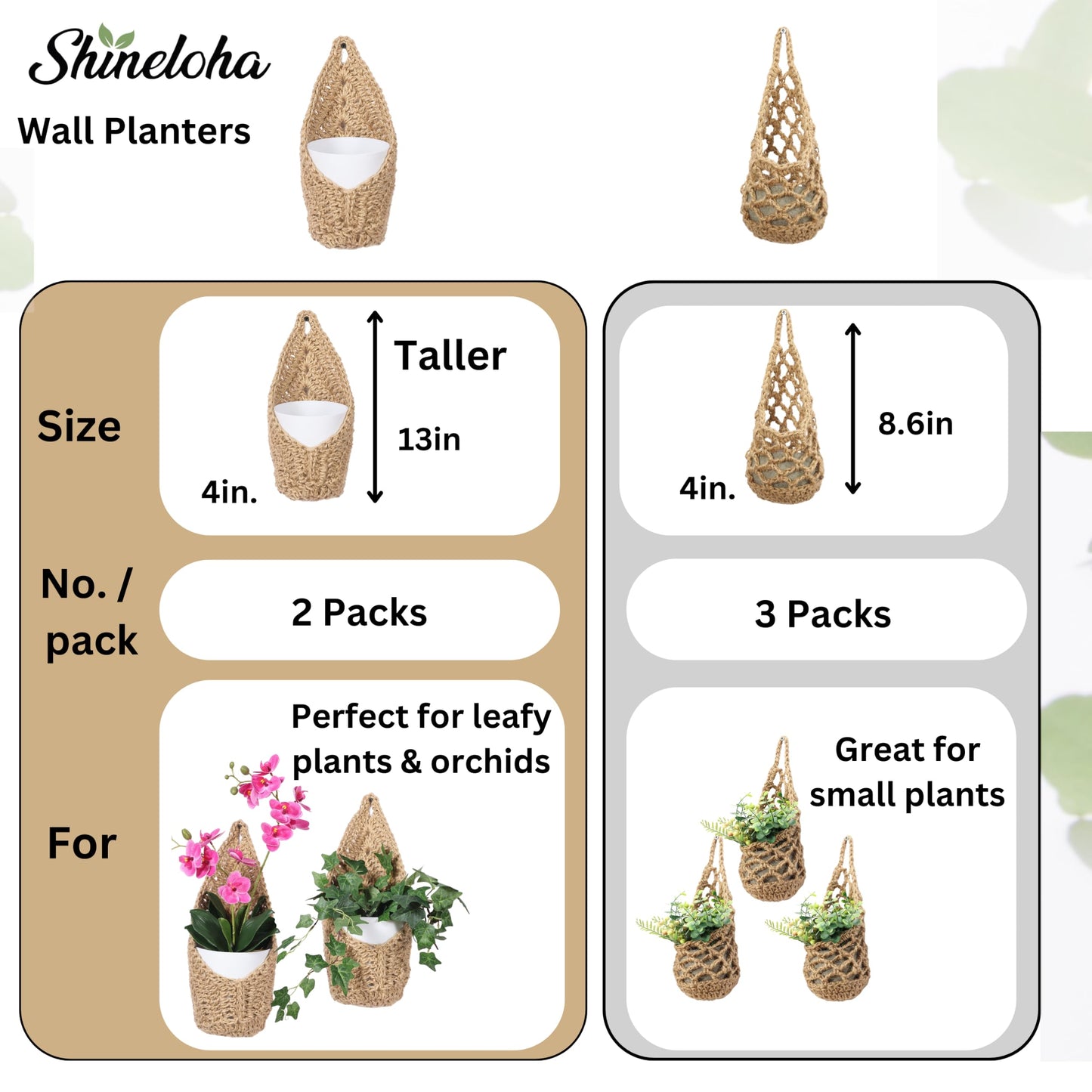 Shineloha 2 Pack 4-inch Hanging Planters for Indoor Plants, Macrame Wall Plant Hanger | Wall Plant Holder, Wall Planters for Indoor Plants (2 Pack, up to 4 inch Pot)