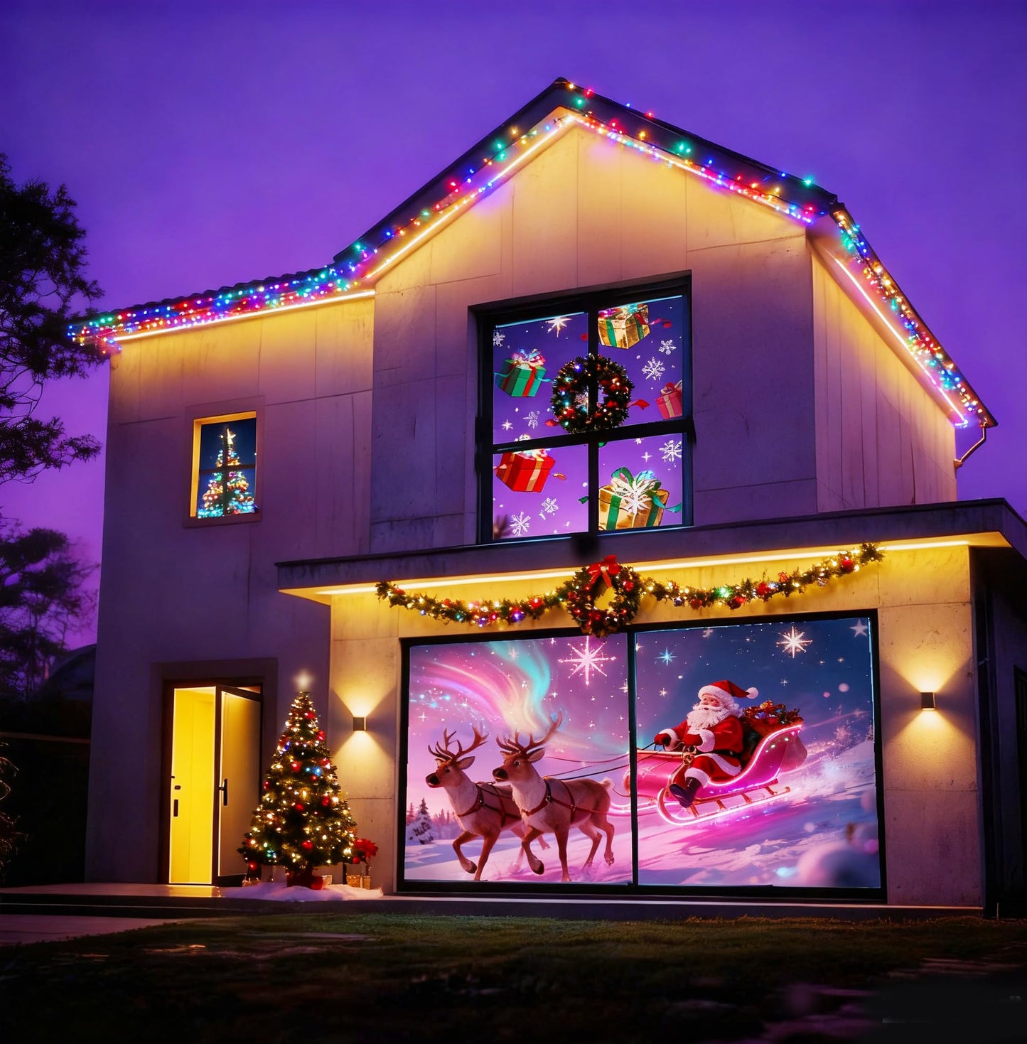 5ft x 9ft Holographic Rear Projection Screen for Christmas, Window Projector Screen Portable Foldable with Mounting Kit, Double Sided Hologram Illusion Video Projector Screen for Indoor Outdoor Use