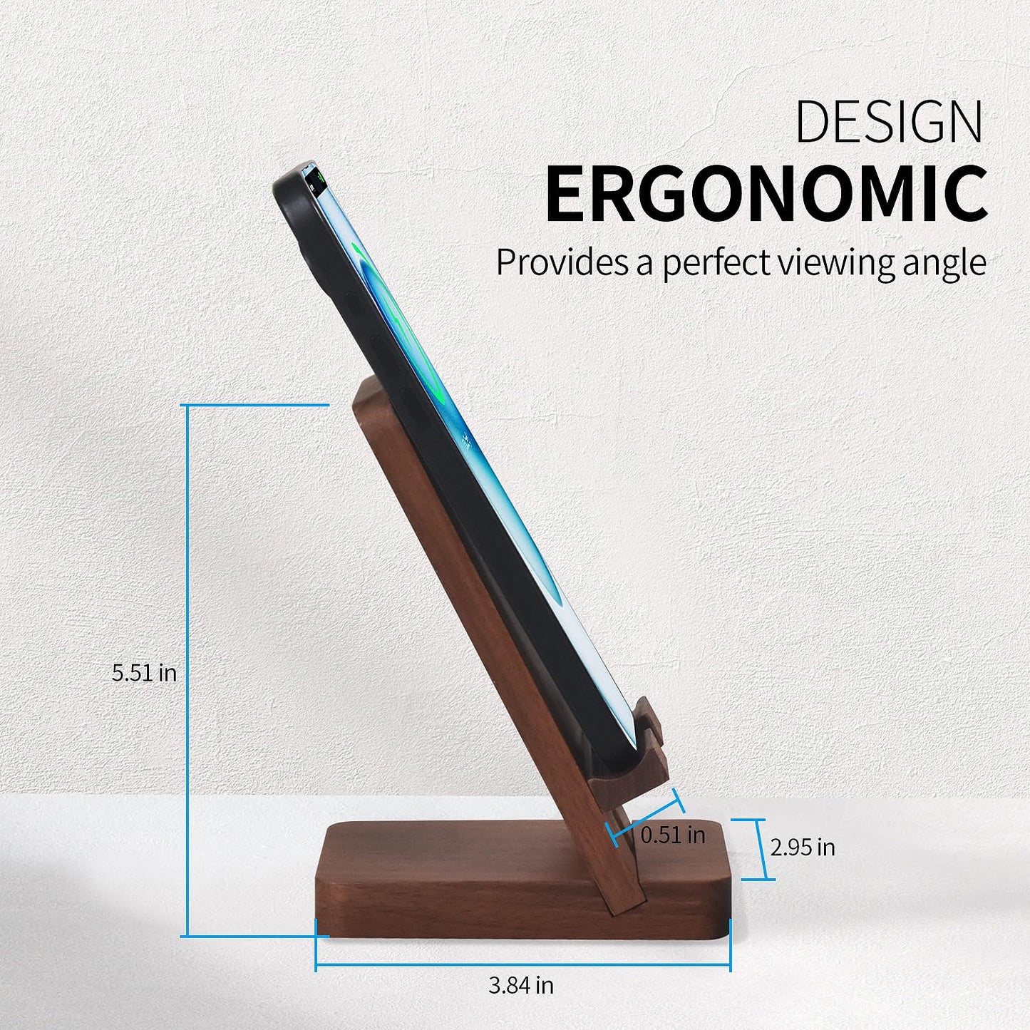 LUCKY BEAN Wood Phone Stand, Desktop Wooden Phone Holder, Portable Office Phone Stand for Desk, Wood ipad Stand, Compatible with iPhone & All Cell Phones (Walnut)
