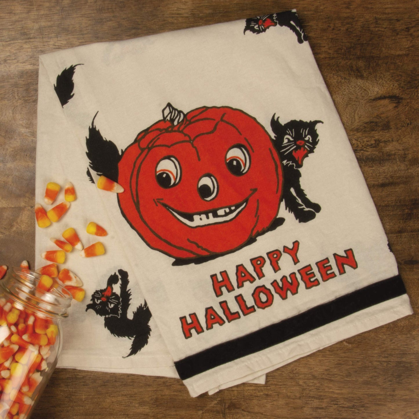 Primitives by Kathy Retro-Inspired Halloween Dish Towel, 28 x 28-Inch, Happy Halloween