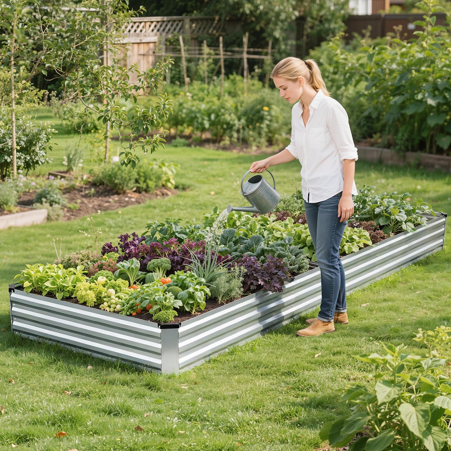 G GOOD GAIN 12x4x1ft Galvanized Raised Garden Bed, Heavy-Duty Metal Planter Boxes Outdoor for Vegetables Flowers Herbs, Silver(1 Pack)