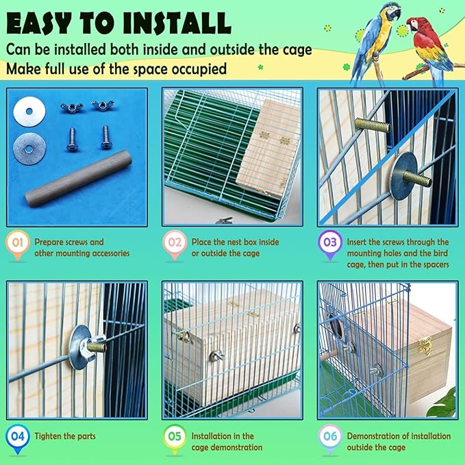 kathson Parakeet Nest Box Budgie Nesting House Cockatiel Breeding Parrots Mating Box for Lovebirds Small and Medium-Sized Birds(S)