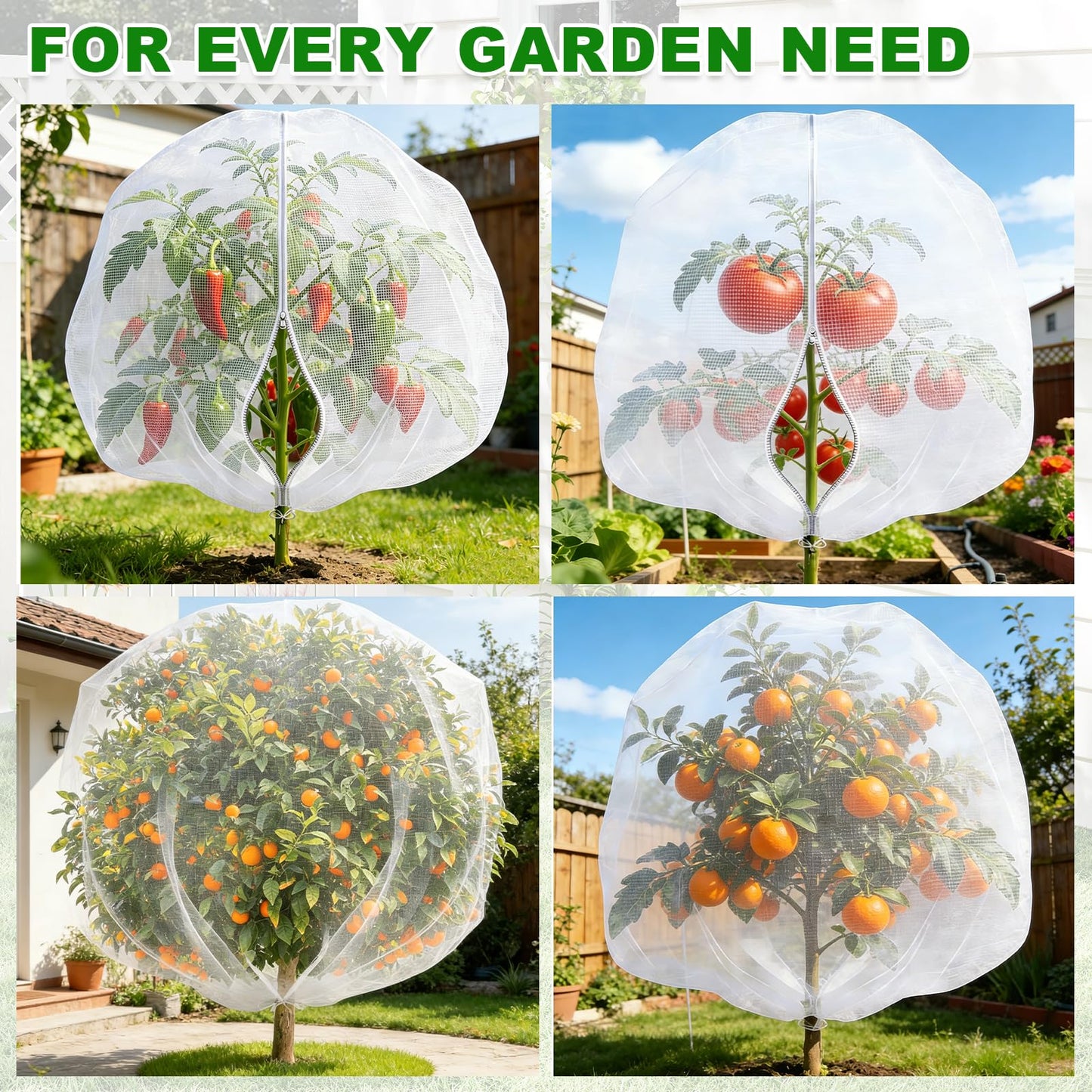 OUTCREATOR® Bird Netting for Garden Protection, 4 Pack Garden Netting Pest Barrier with Zipper and Drawstring, Fruit Tree Netting Mosquito Net Tomato Protective Cover for Blueberry Bushes,2.6 X 3.3 ft