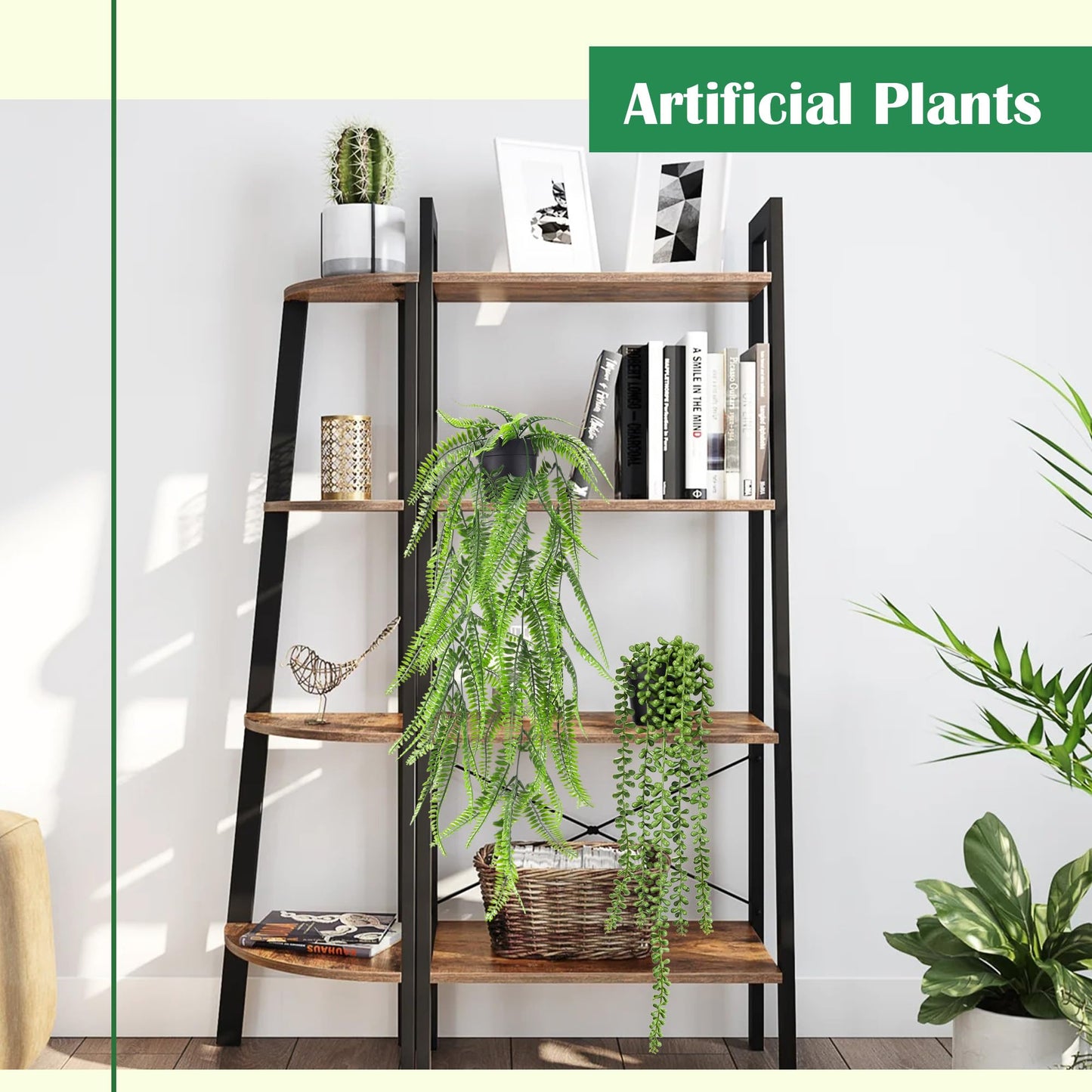 Der Rose 8Pcs Fake Hanging Plants in Black Pots Artificial Ivy Vines Faux Eucalyptus Plants for Bathroom Bookshelf Wall Shelf Decor Indoor