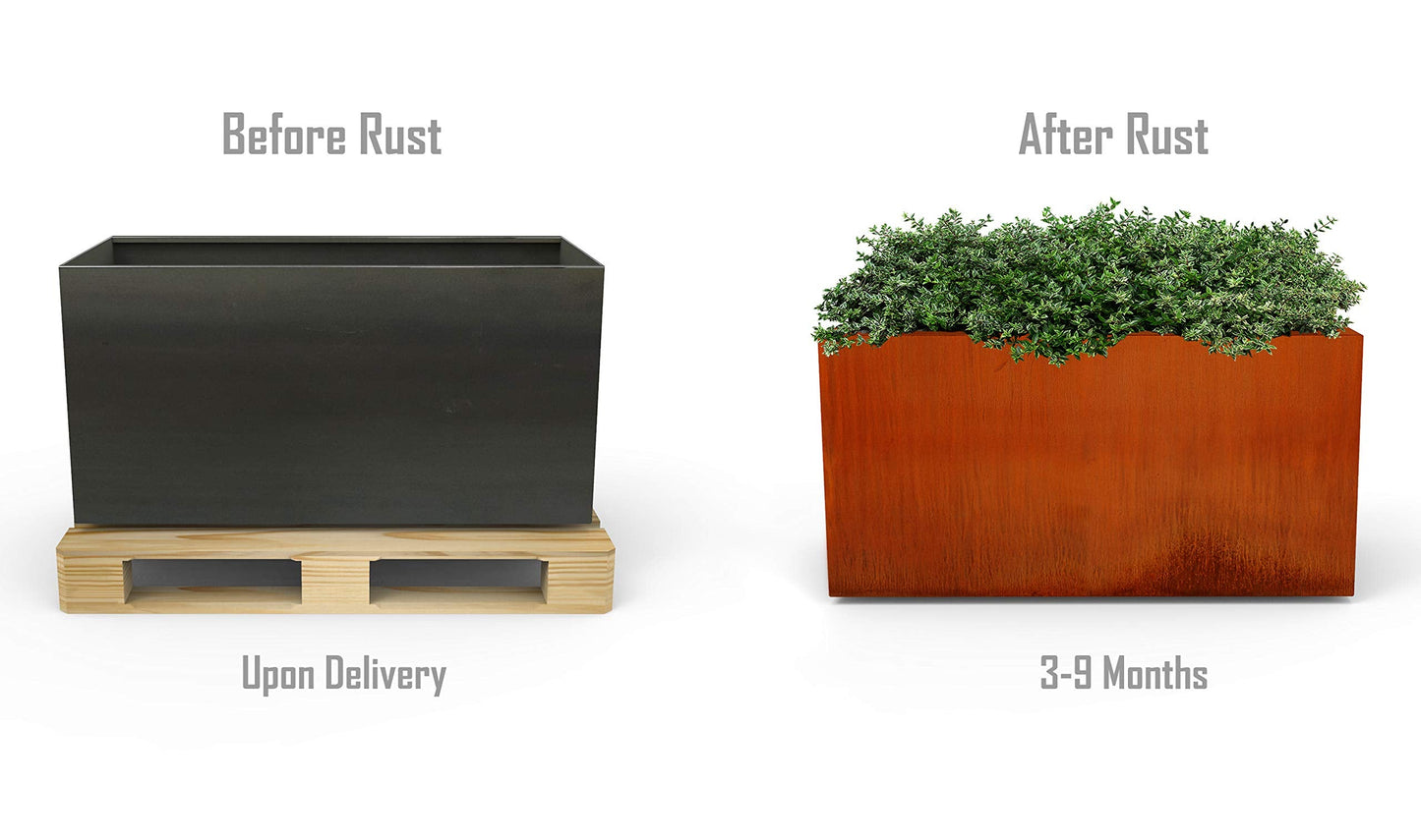 Plantercraft Large Rectangular Planters for Outdoor Plants – 36x12x24 Corten Steel Planter Box | Extra Large Outdoor Planters for Patio Privacy & Deck Decor | Heavy Duty Metal Planter Rectangle