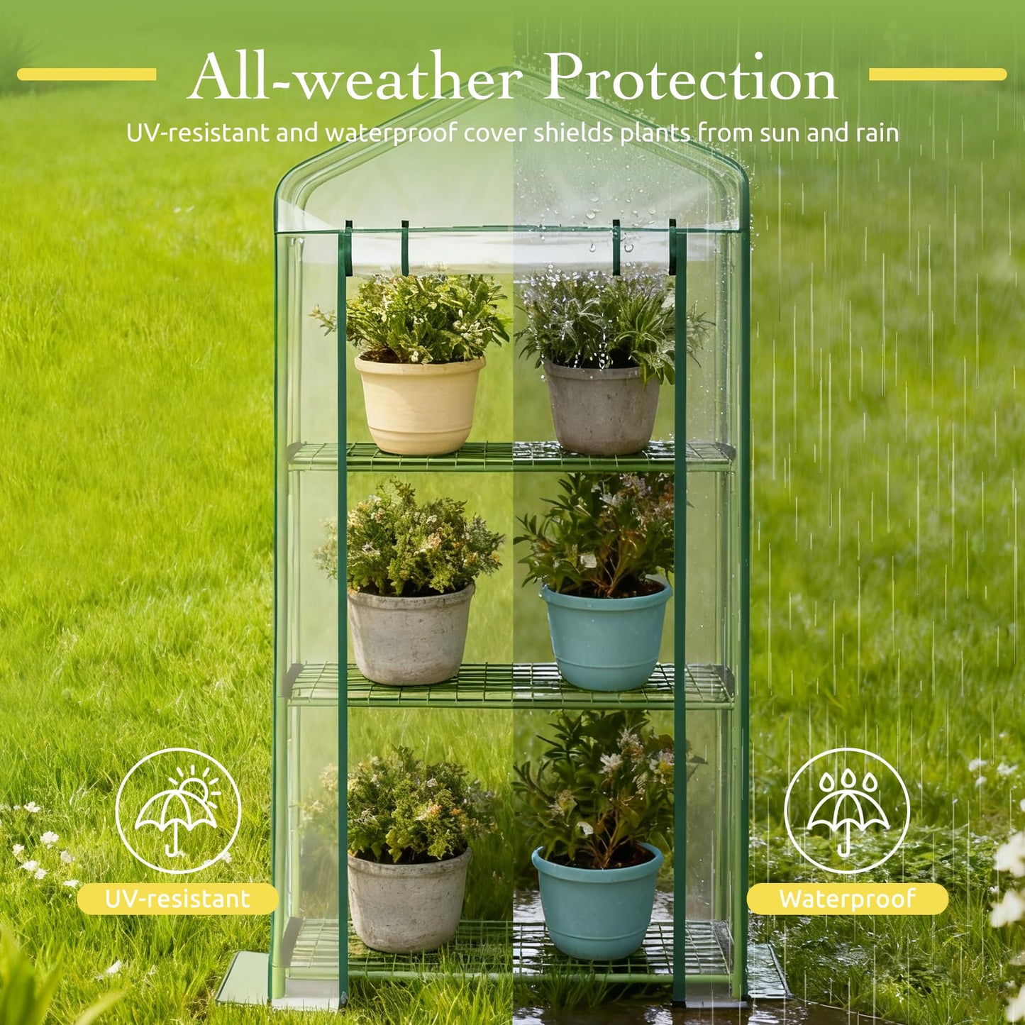 OnlyGarden Mini Greenhouse for Outdoor Indoor, 3 Tier Shelves Small Green House for Winter, Portable Greenhouses with PE-Coated Metal Frame Heavy Duty PVC Cover, Plant Rack Stand House 2.3x1.6x4.2ft