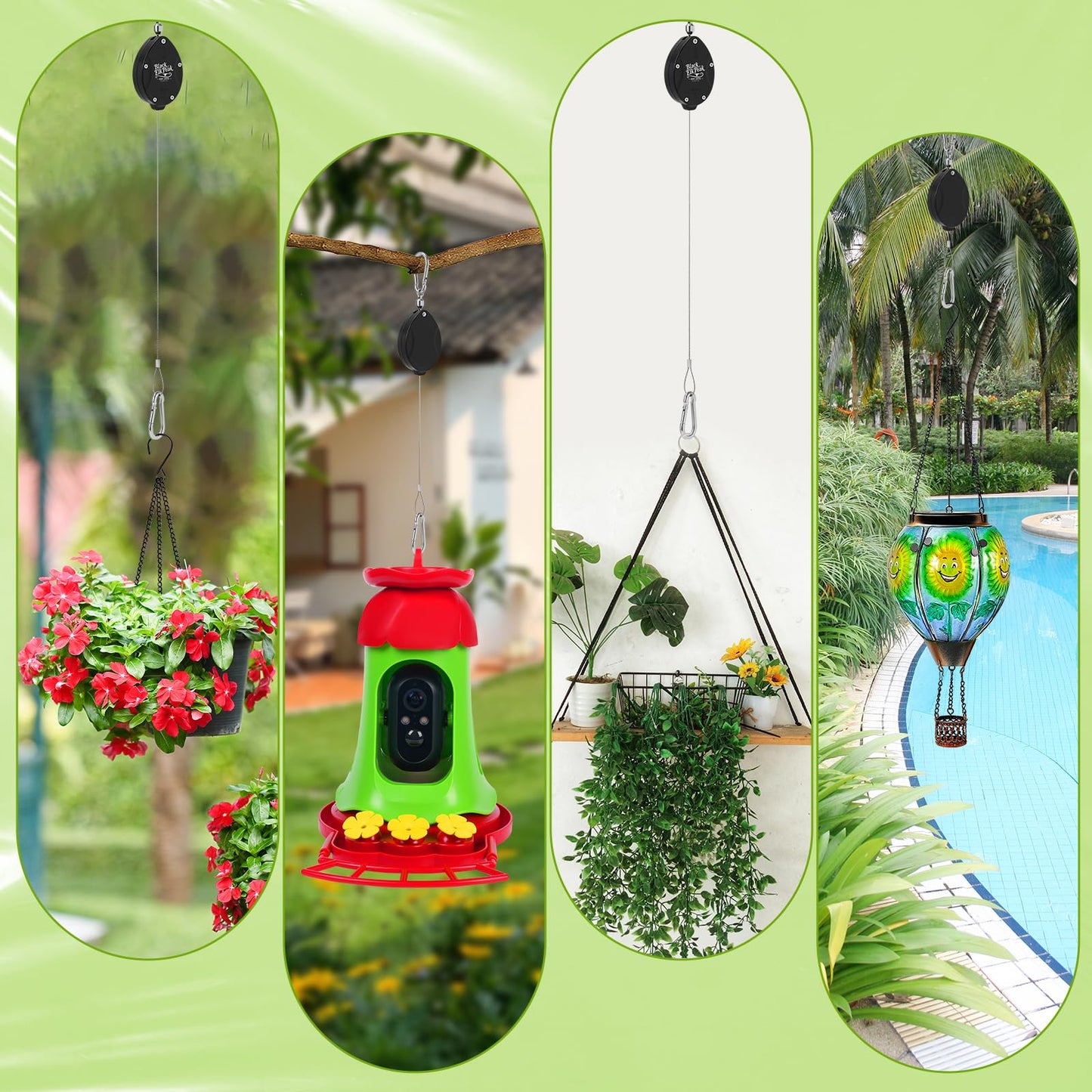 Black Elk Peak Plant Pulleys, Heavy Duty Retractable Hangers, 304 Stainless Steel Rope, Auto Plant Holder, Adjustable Climbing Hook for Garden Baskets, Watering, or Bird Feeders 2PC (Black)
