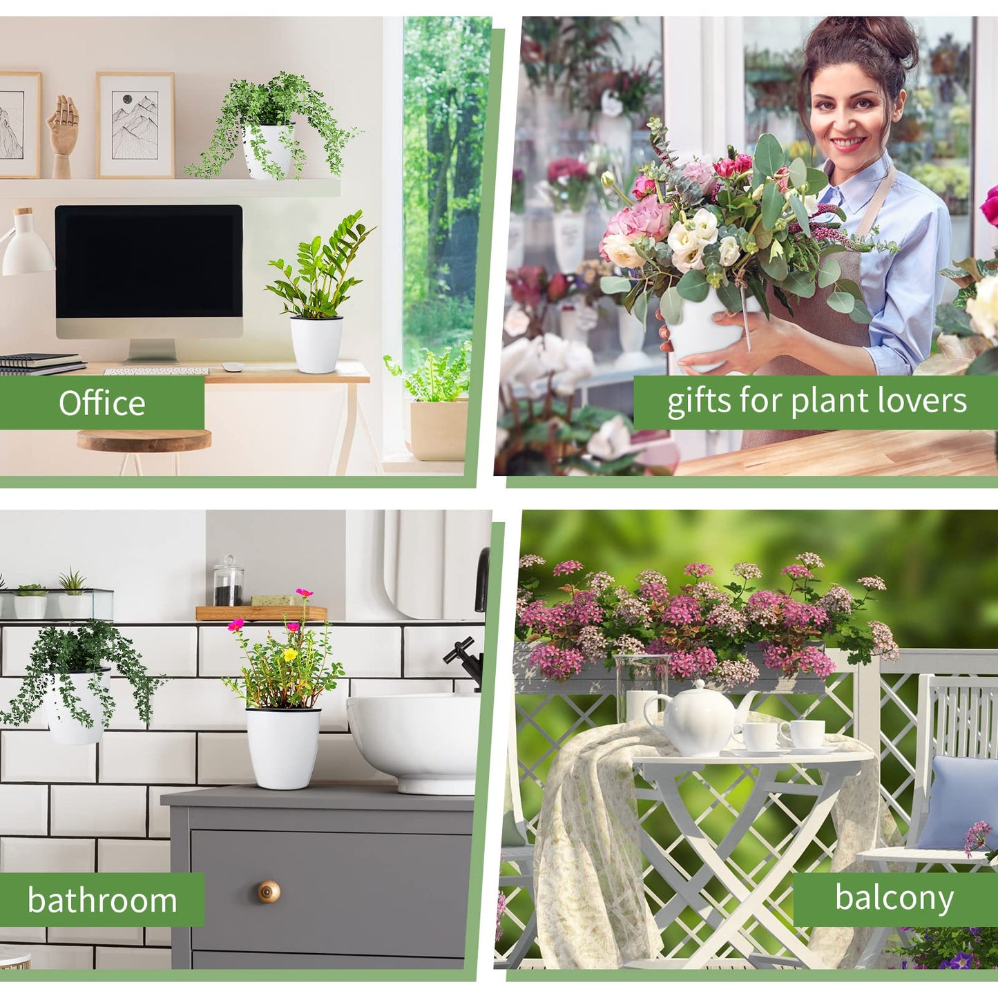Yungyan 20 Sets 5" Self Watering Hanging Planter White Lazy Flower Pots Plastic Wall Propagation Window Wall Mount Planter with Hooks and Absorbent Cotton Ropes for Indoor Succulent Plants