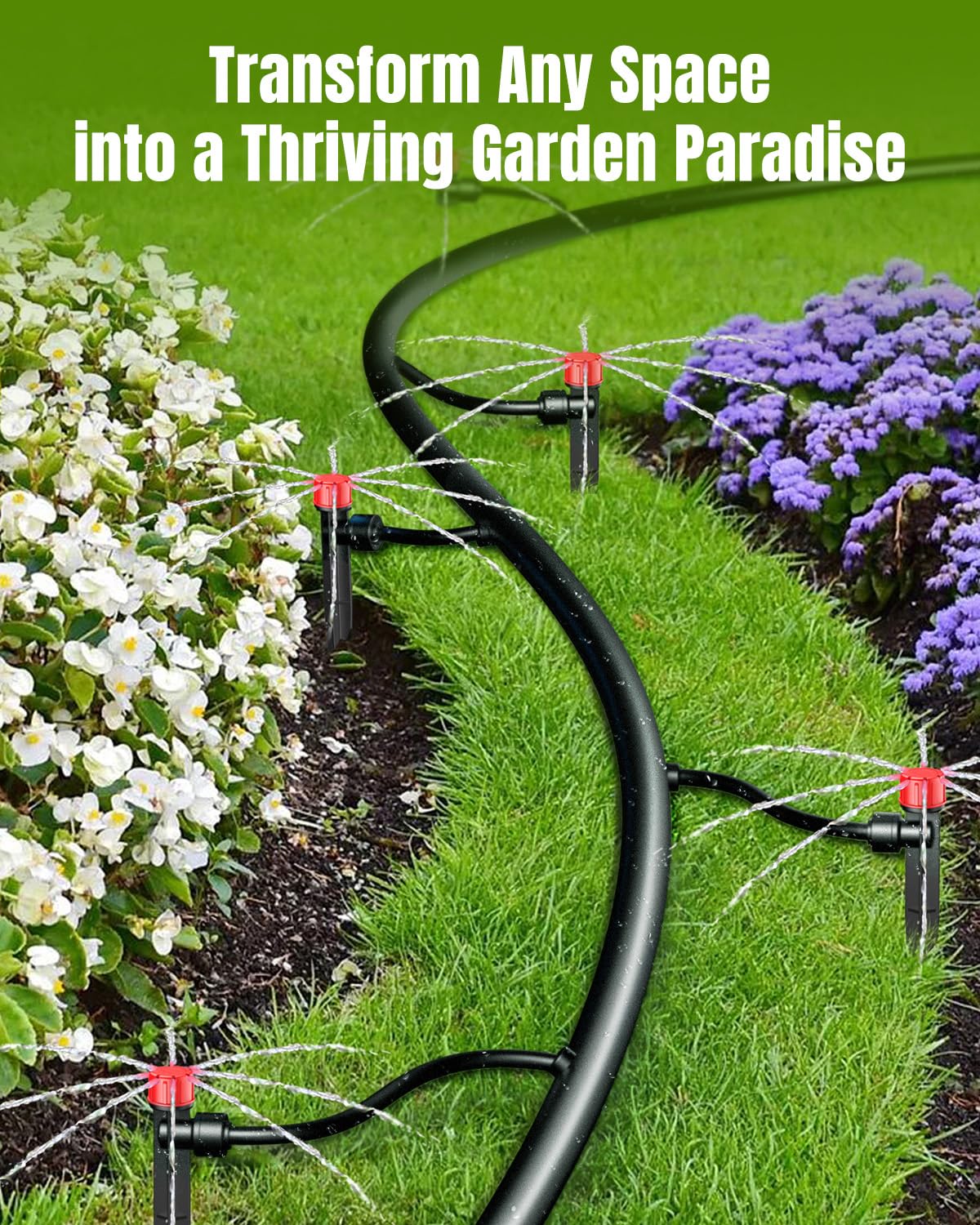 Pawfly 60 Pcs Push-to-Fit Drip Irrigation Emitters for 1/4 Inch Tubing, Drip Emitters Sprinklers with Stake & 8 Holes, Drip Irrigation System Parts with Adjustable Water Flow Irrigation Drippers, Red
