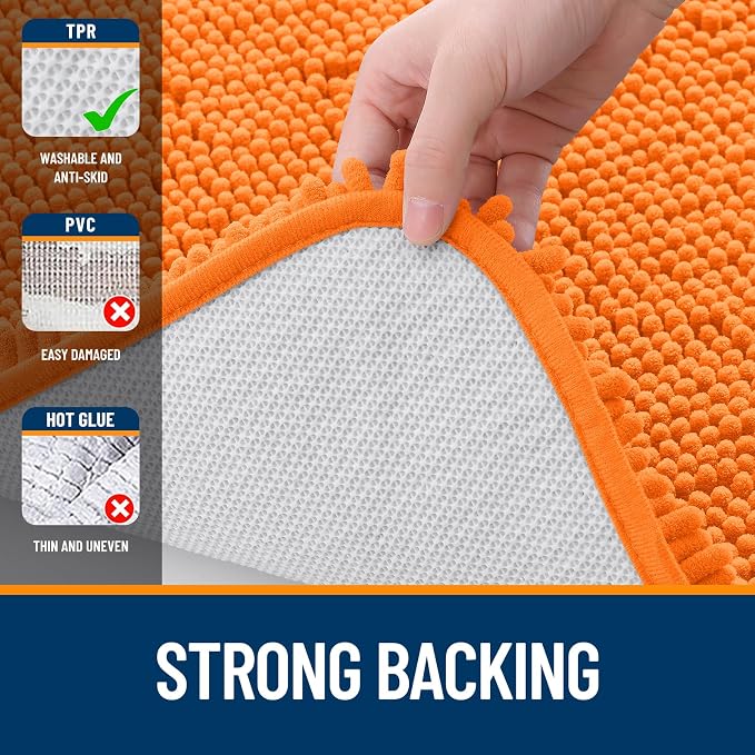 OLANLY Bathroom Runner Rugs 70x24, Extra Soft Absorbent Chenille Bath Rugs, Rubber Backing Quick Dry, Machine Washable Long Bath Mats for Bathroom Floor, Tub and Shower, Home Decor Accessories, Orange