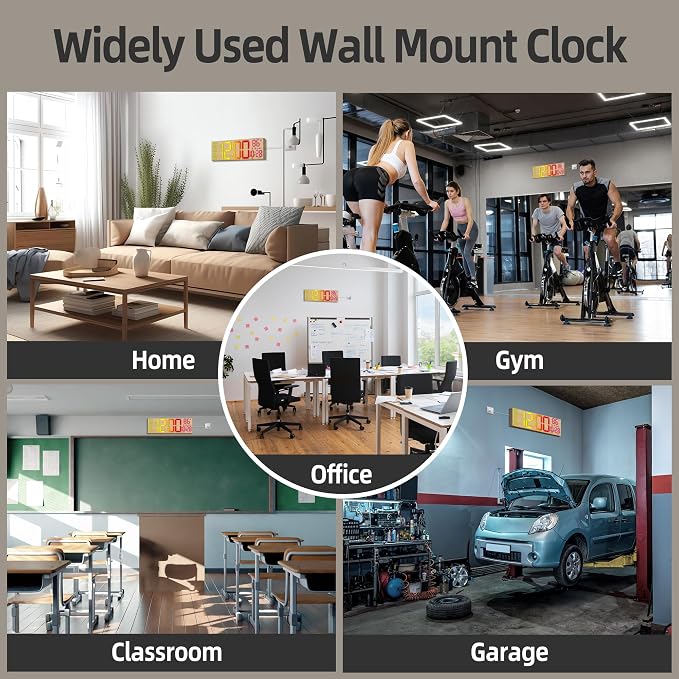 HAITANG 16.2" Large Digital Clock, 8 Colors Decorative Wood Wall Clock with Temperature, Date, Auto DST, Night Light, Auto Brightness Dimmer, 24/12-hour Wall Clock for Living Room Classroom Gym