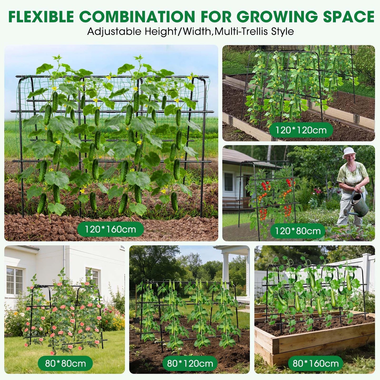 Cucumber Trellis for Raised Bed and Garden, 47" H x 47" W U-Shaped Metal Garden Trellis for Climbing Plants with Nylon Netting, Vegetable Support Frame
